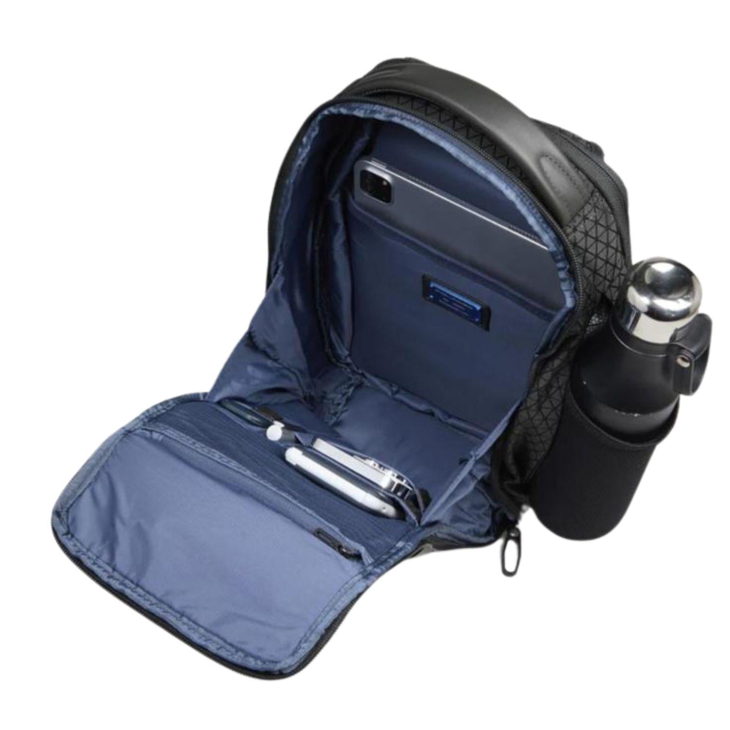 Piquadro - Zaino monospalla uomo in tessuto riciclato, Nero
