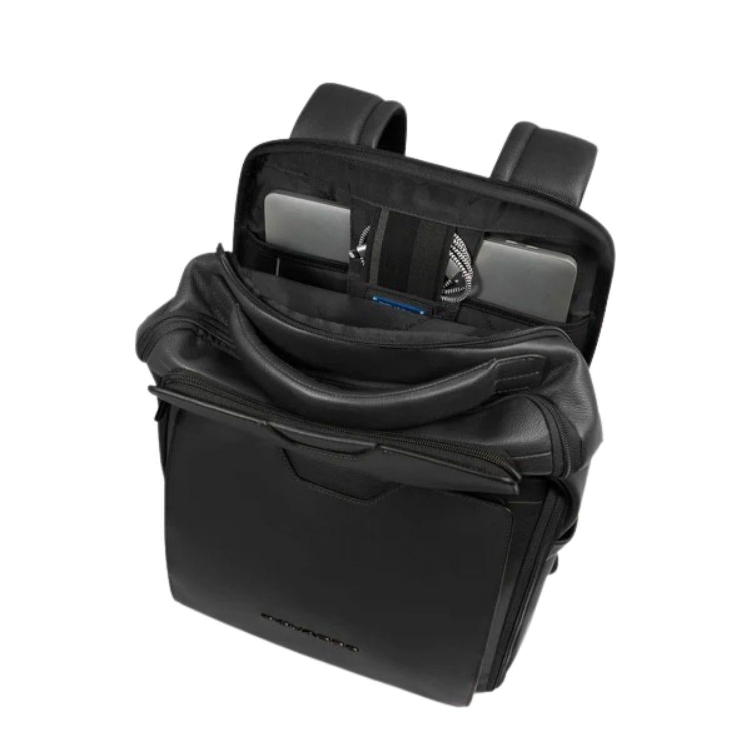 Piquadro - Zaino grande in pelle porta pc 15.6' linea s142, Nero