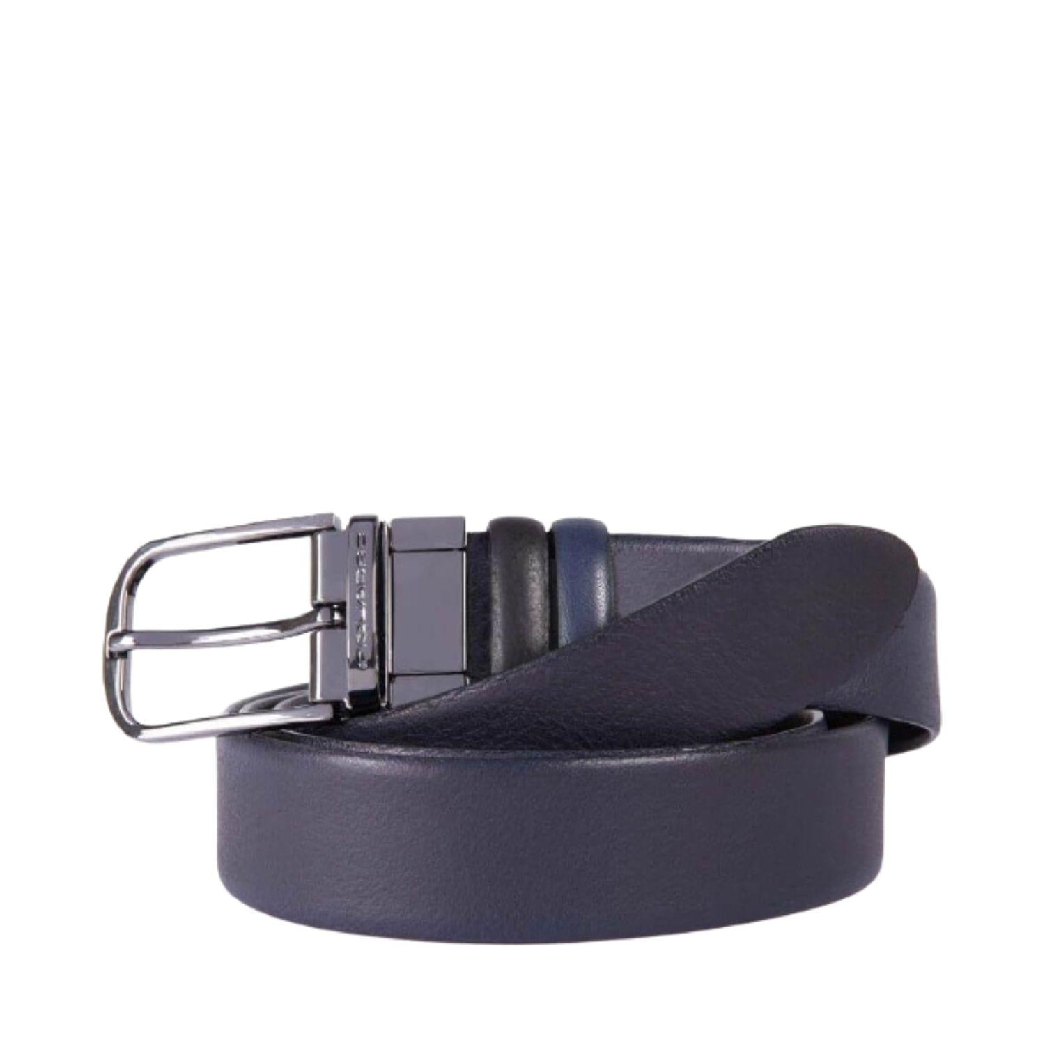 Piquadro - Cintura uomo in pelle reversibile, Nero, Blu