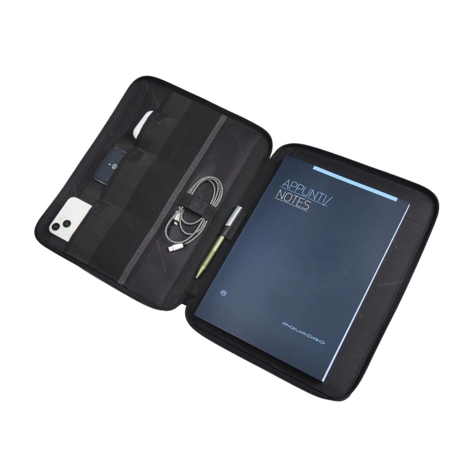 Piquadro - Portablocco in pelle e tessuto porta iPad, Nero