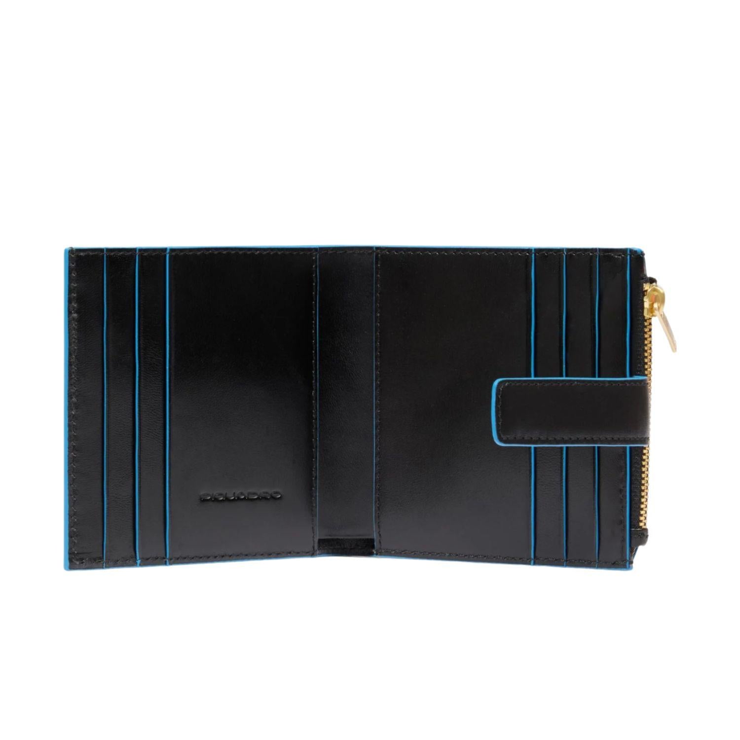 Piquadro - Portacarte e monete con bottone Blue Square, Nero