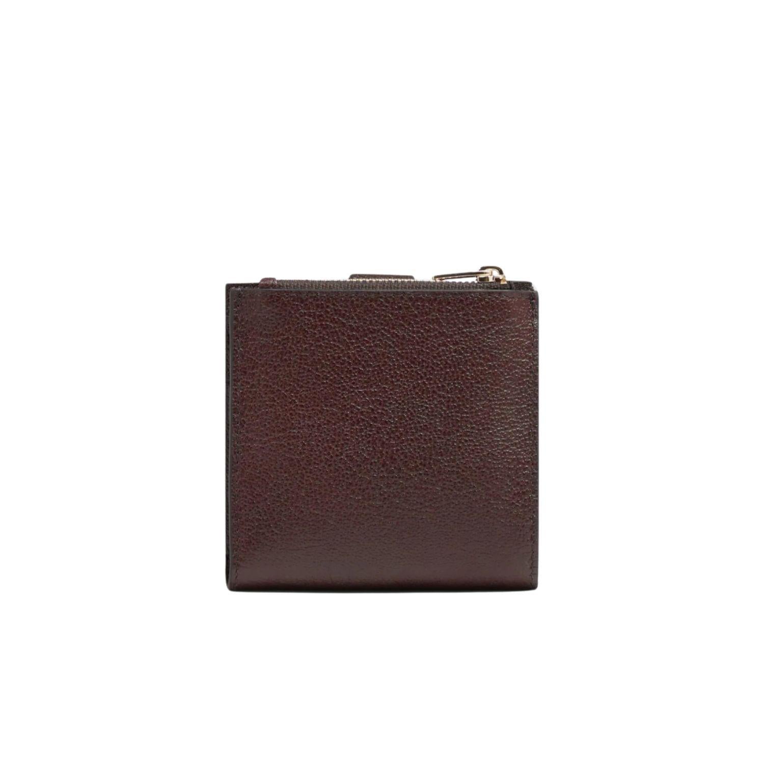 Portafoglio piccolo sottile donna in pelle con bottone, Bordeaux