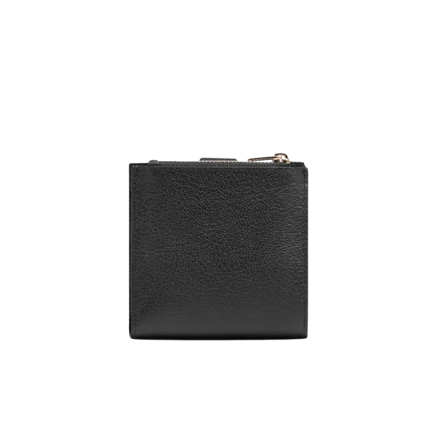 Portafoglio picolo sottile donna in pelle con bottone, Nero