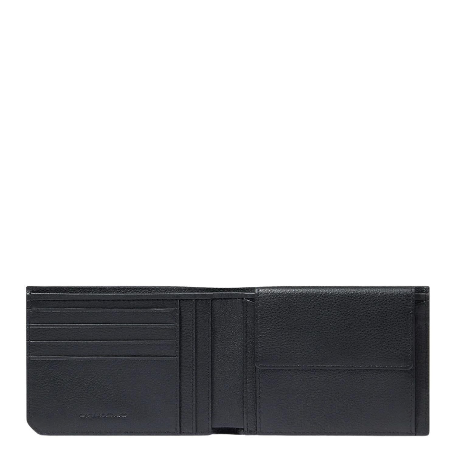 Piquadro - Portafoglio con portamonete in pelle linea Russel, Nero