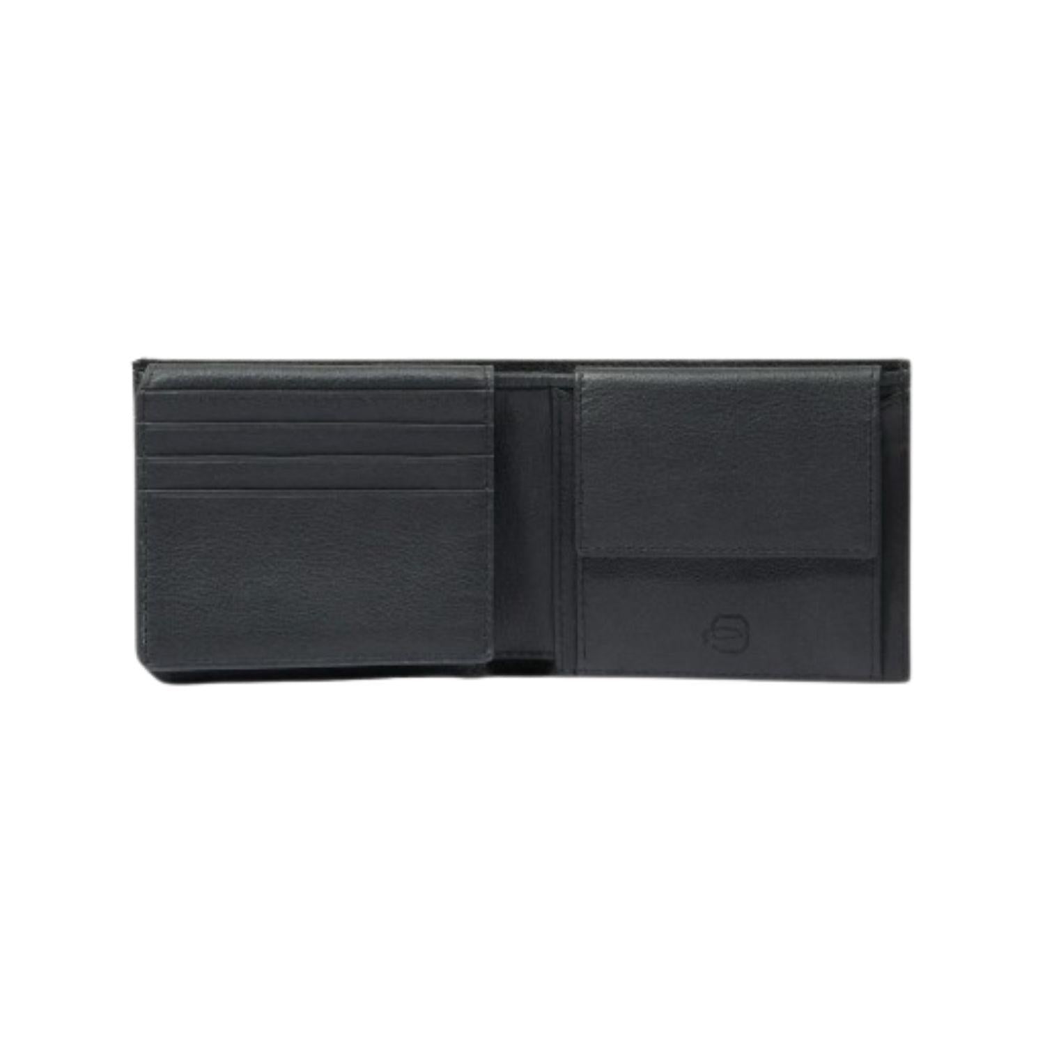 Piquadro - Portafoglio piccolo con patta e portamonete in pelle linea Russel, Nero
