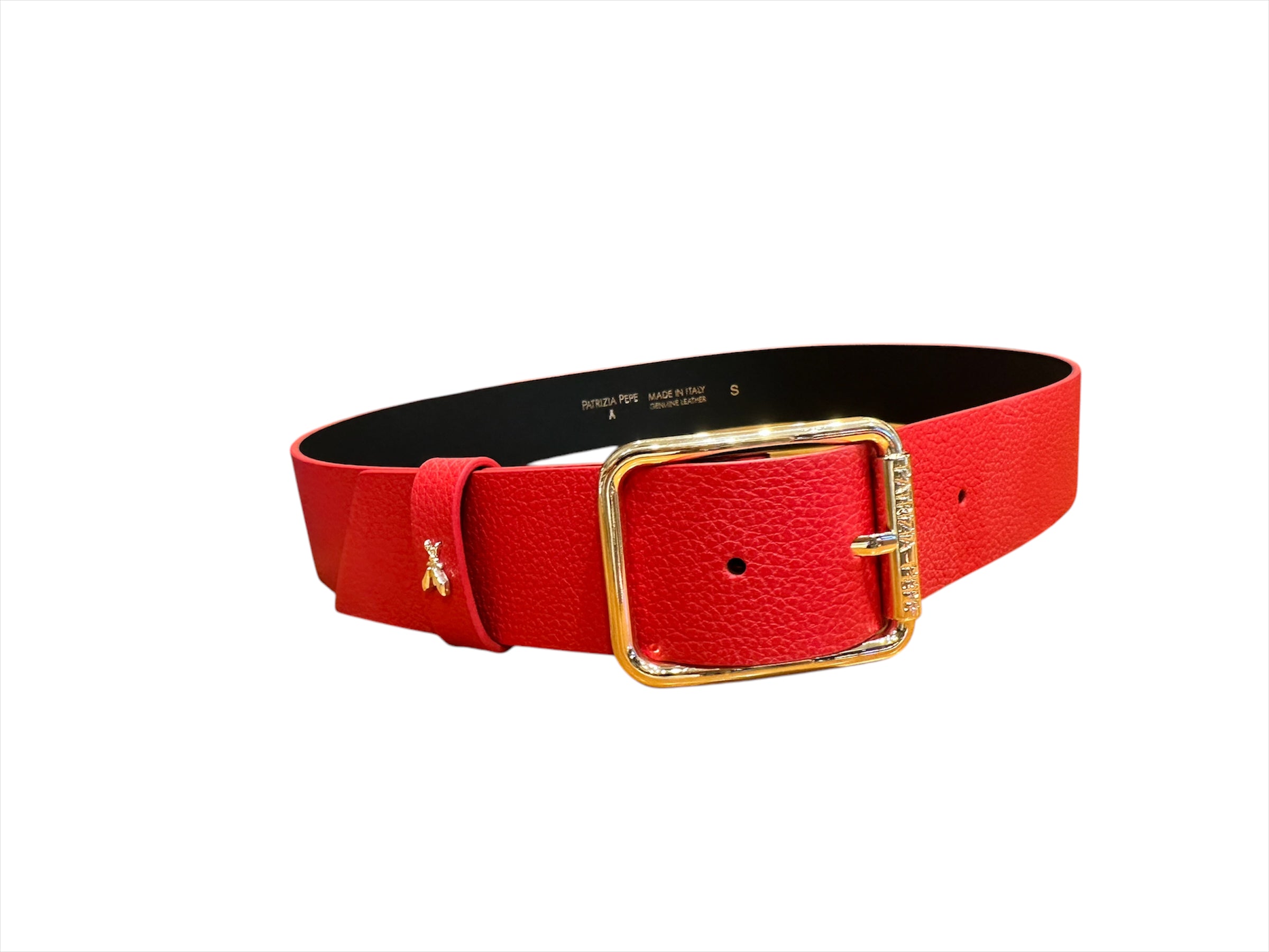 PATRIZIA PEPE - Cintura alta 4 cm taglia L in pelle martellata Rossa con finiture Oro