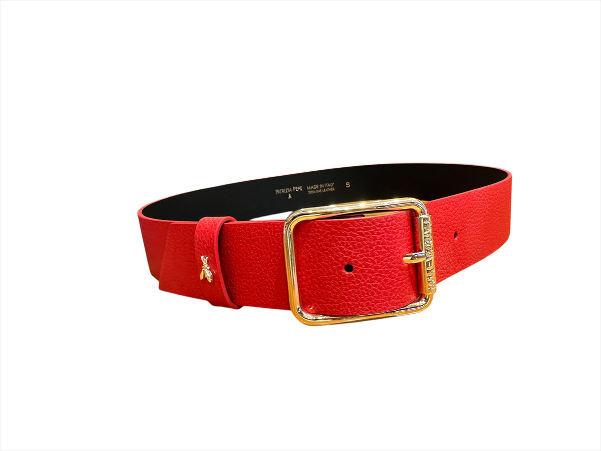 PATRIZIA PEPE - Cintura alta 4 cm taglia L in pelle martellata Rossa con finiture Oro