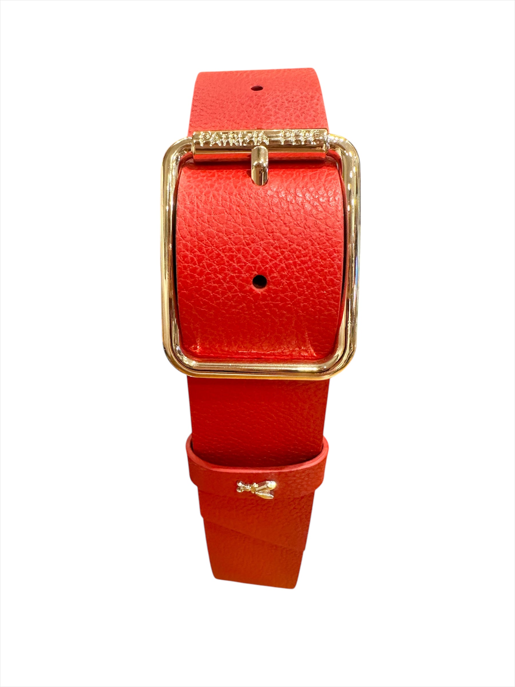 PATRIZIA PEPE - Cintura alta 4 cm taglia S in pelle martellata Rossa con finiture Oro
