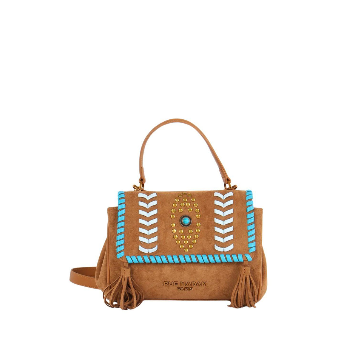 Rue Madam Paris - Borsa a tracolla etnica in suede , Cognac