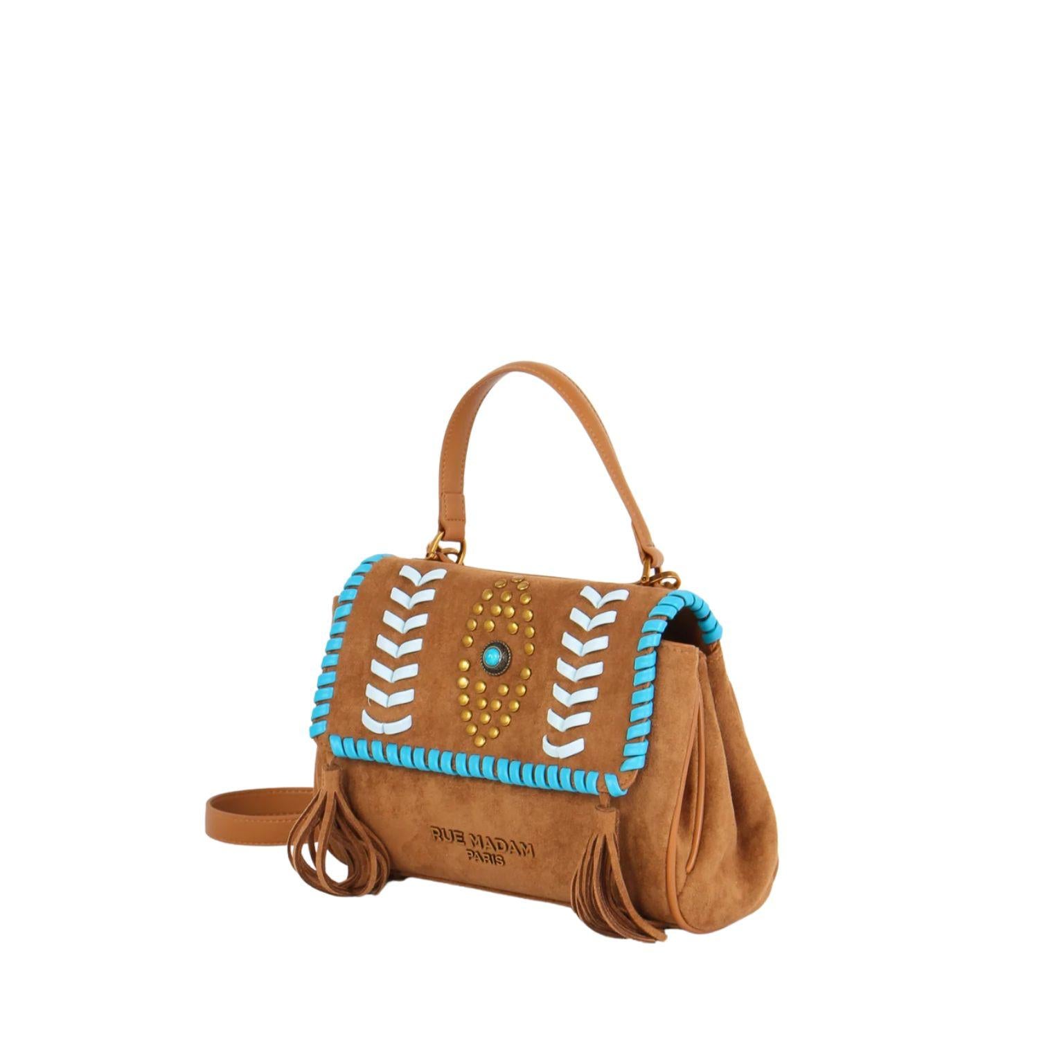 Rue Madam Paris - Borsa a tracolla etnica in suede , Cognac