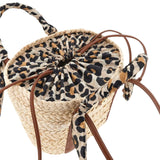 Rue Madam Paris - Borsa a mano in paglia con dettagli leopardati nei manici, Beige e Nero
