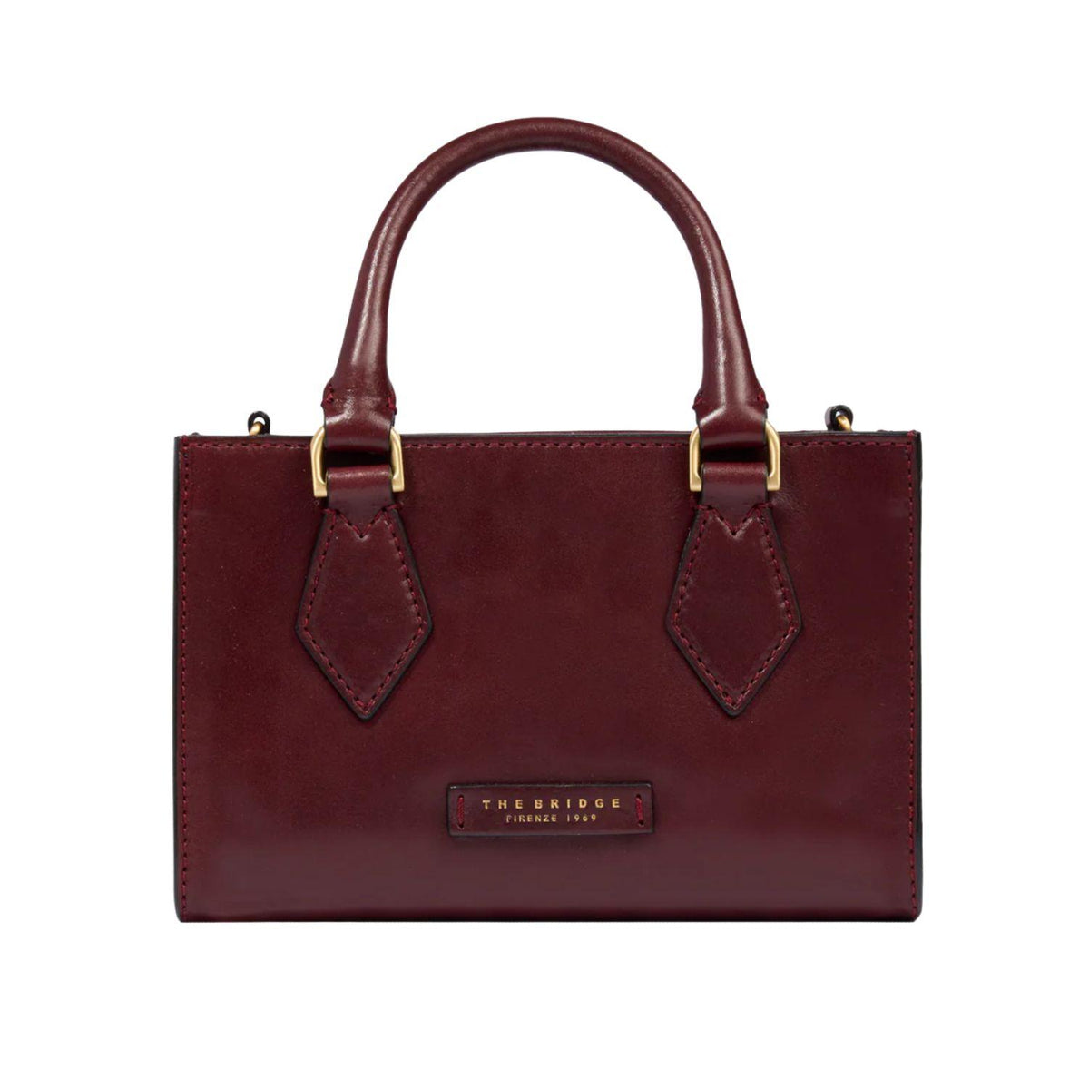 Borsa a mano in pelle con tracolla removibile, Bordeaux