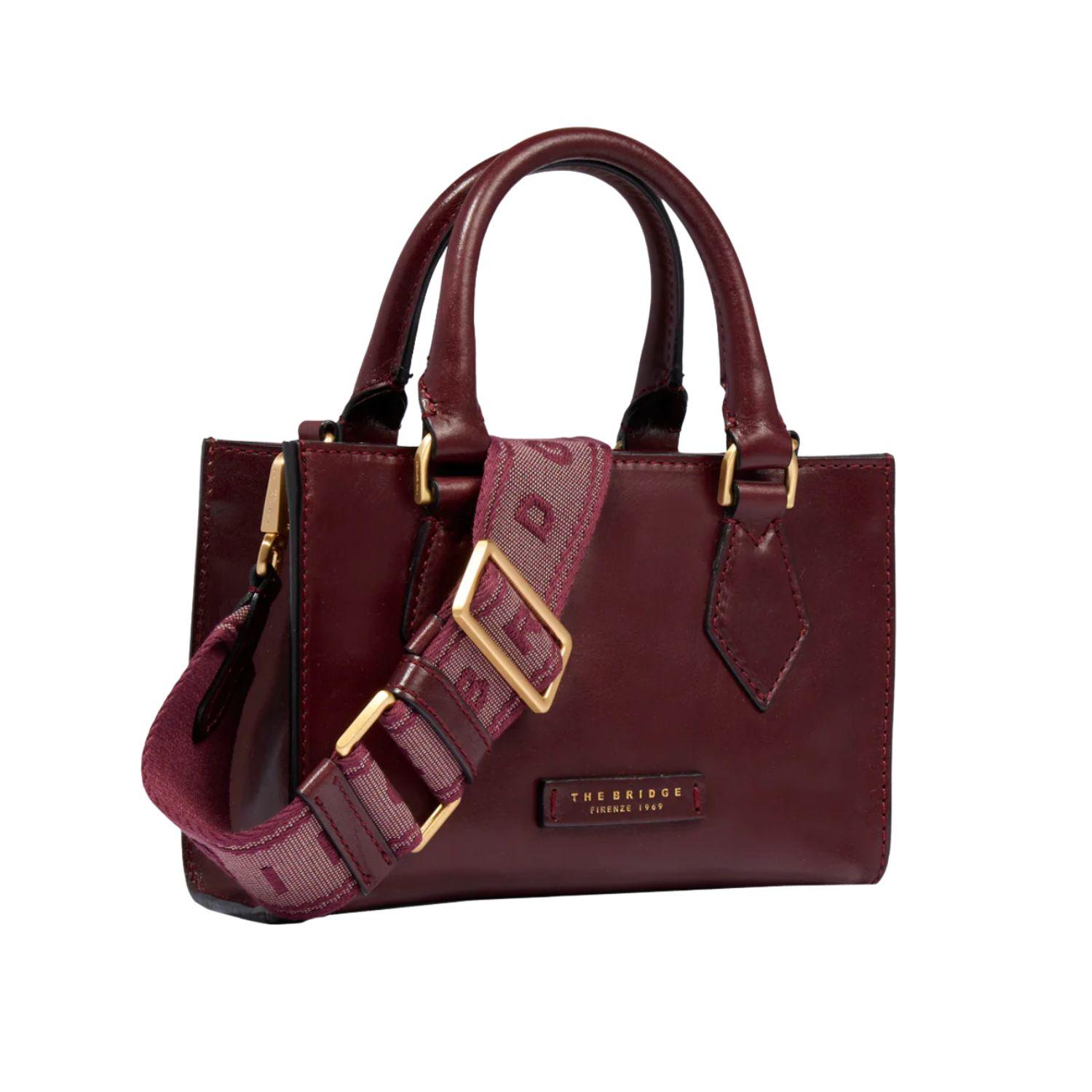 Borsa a mano in pelle con tracolla removibile, Bordeaux