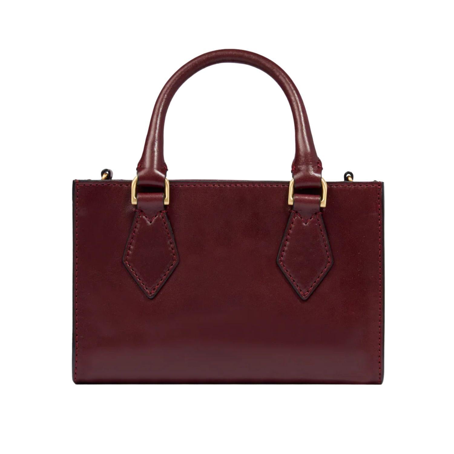 Borsa a mano in pelle con tracolla removibile, Bordeaux
