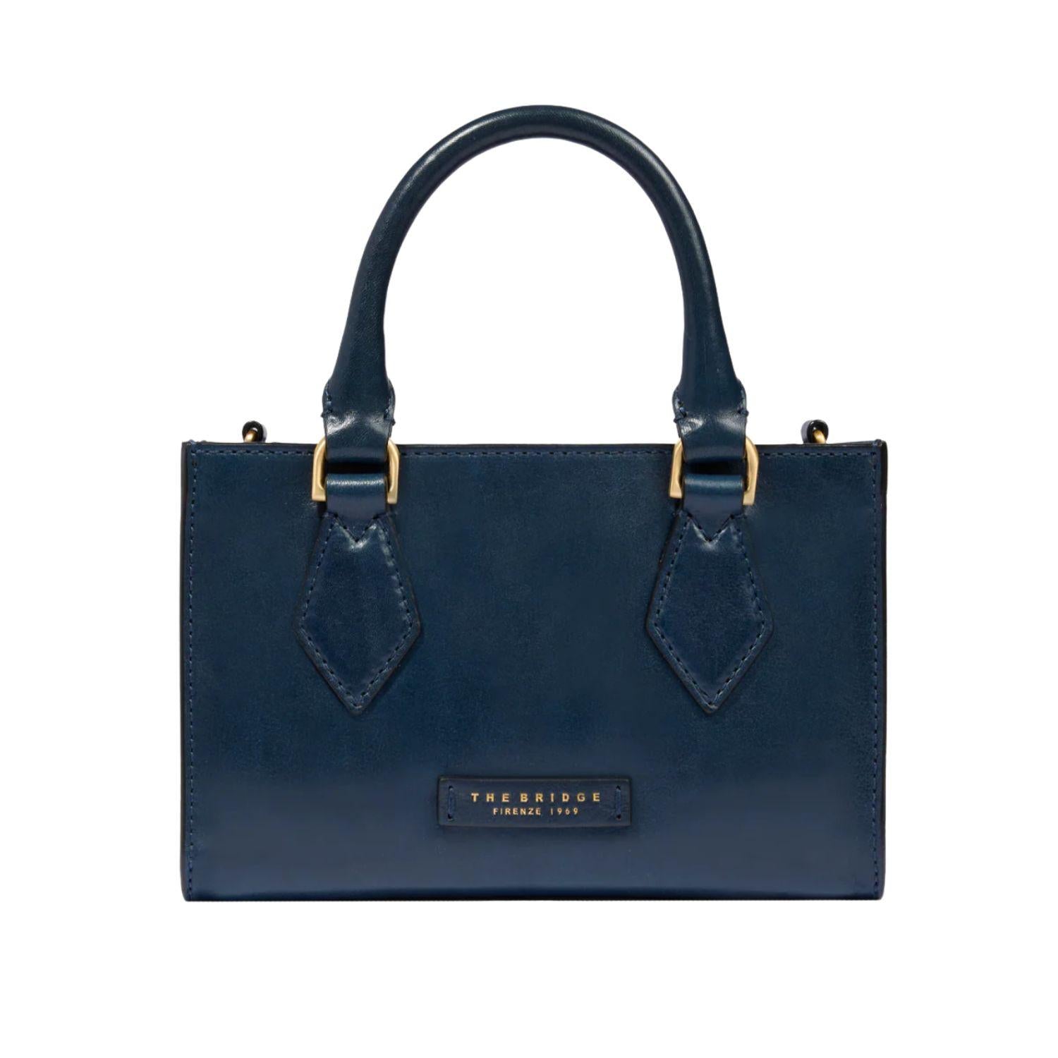 Borsa a mano in pelle con tracolla removibile, Blu Oltremare