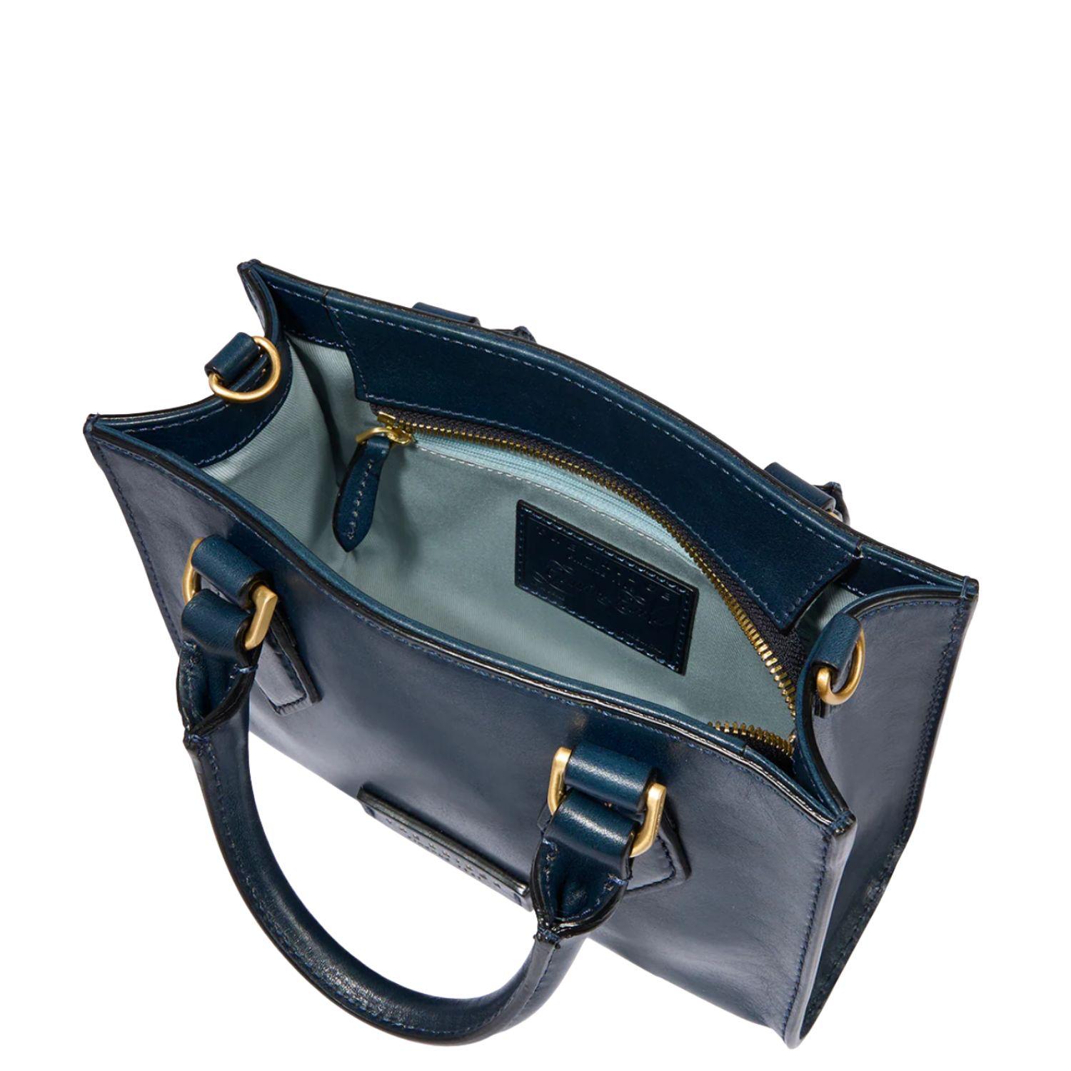 Borsa a mano in pelle con tracolla removibile, Blu Oltremare