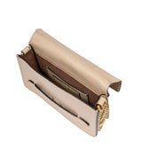 Borsa tracolla pelle con catena stampa lizard Lucrezia Wow, Beige