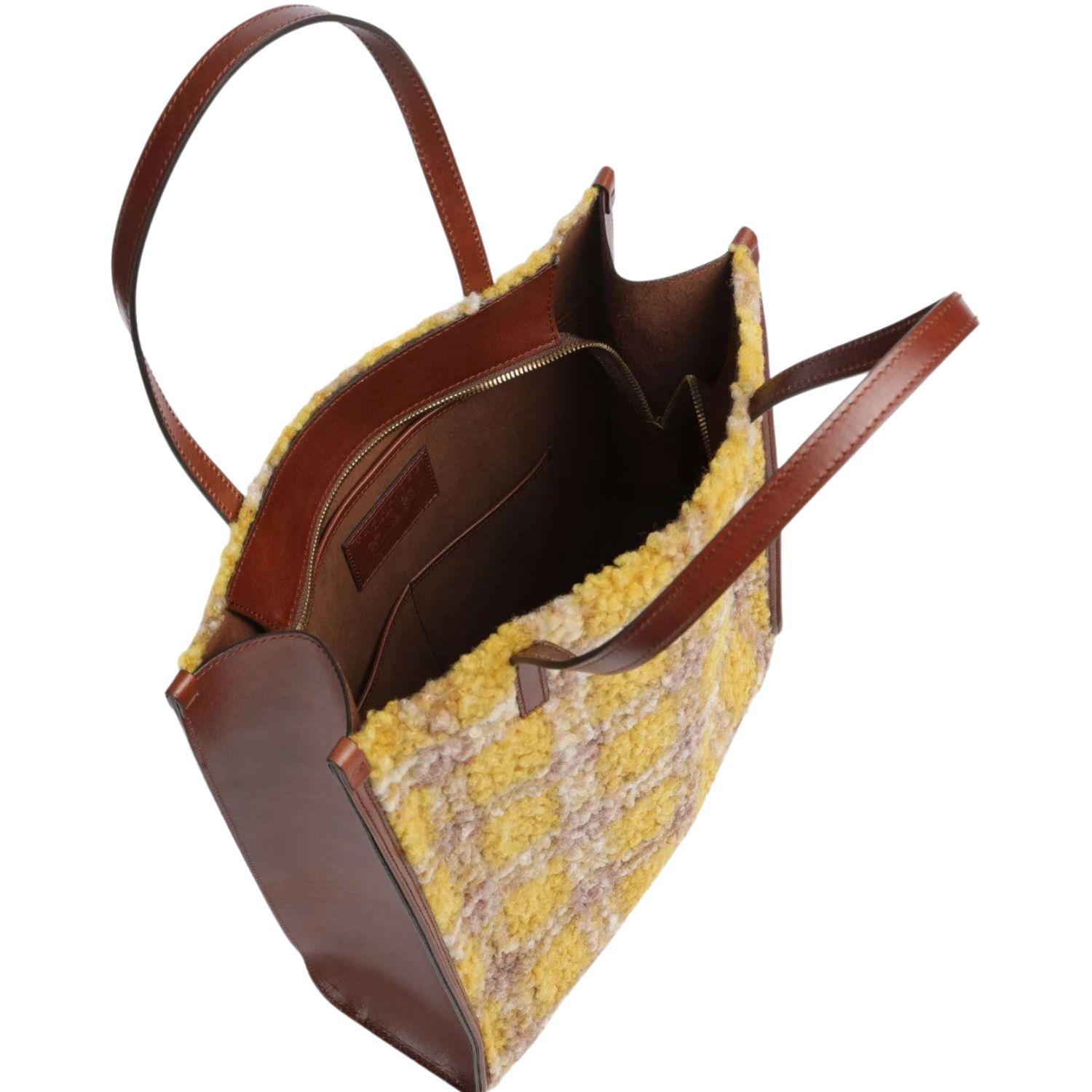 The Bridge - Borsa shopping in lana con scacchi e zip , Giallo