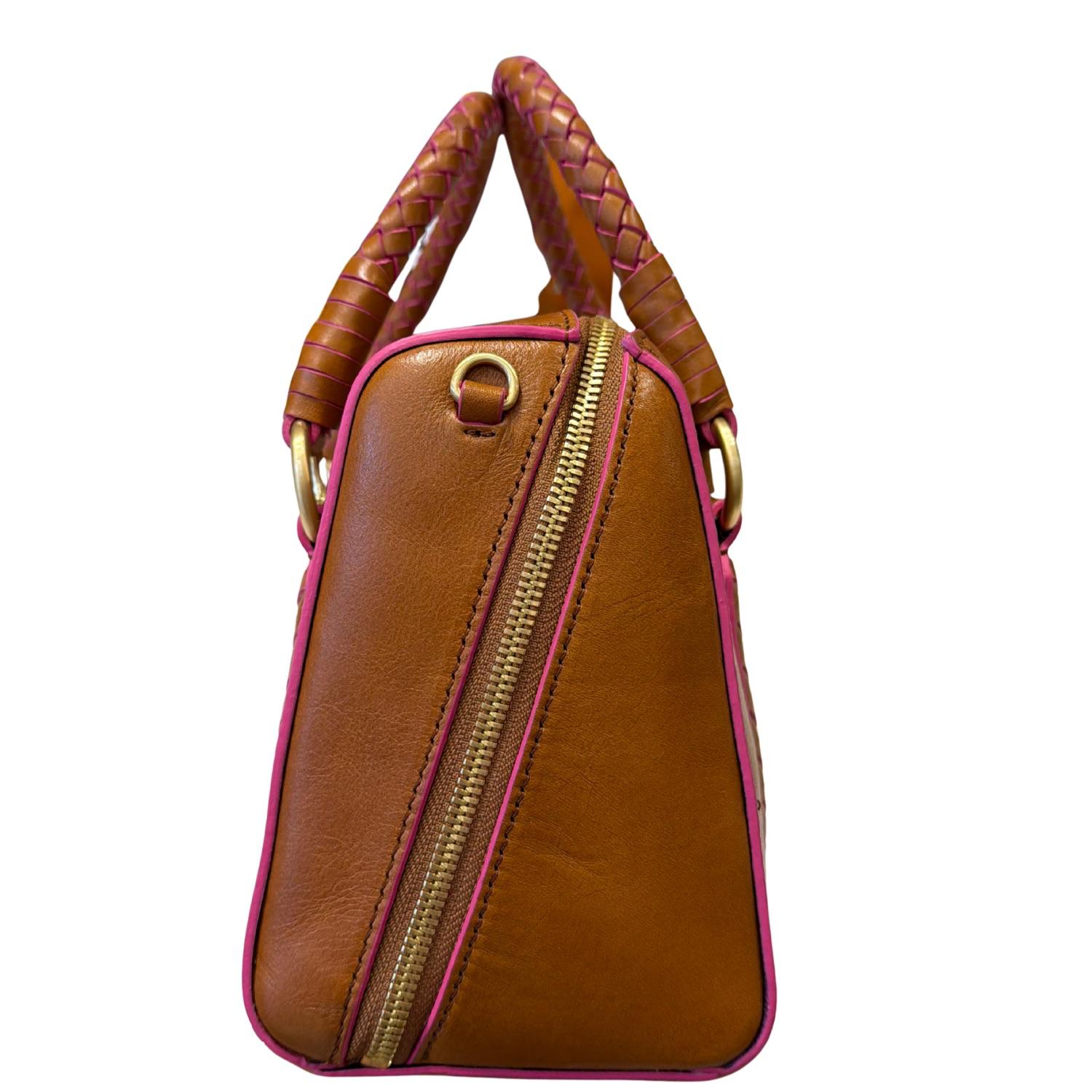 The Bridge - Bauletto in pelle con manici intrecciati, Marrone Cognac