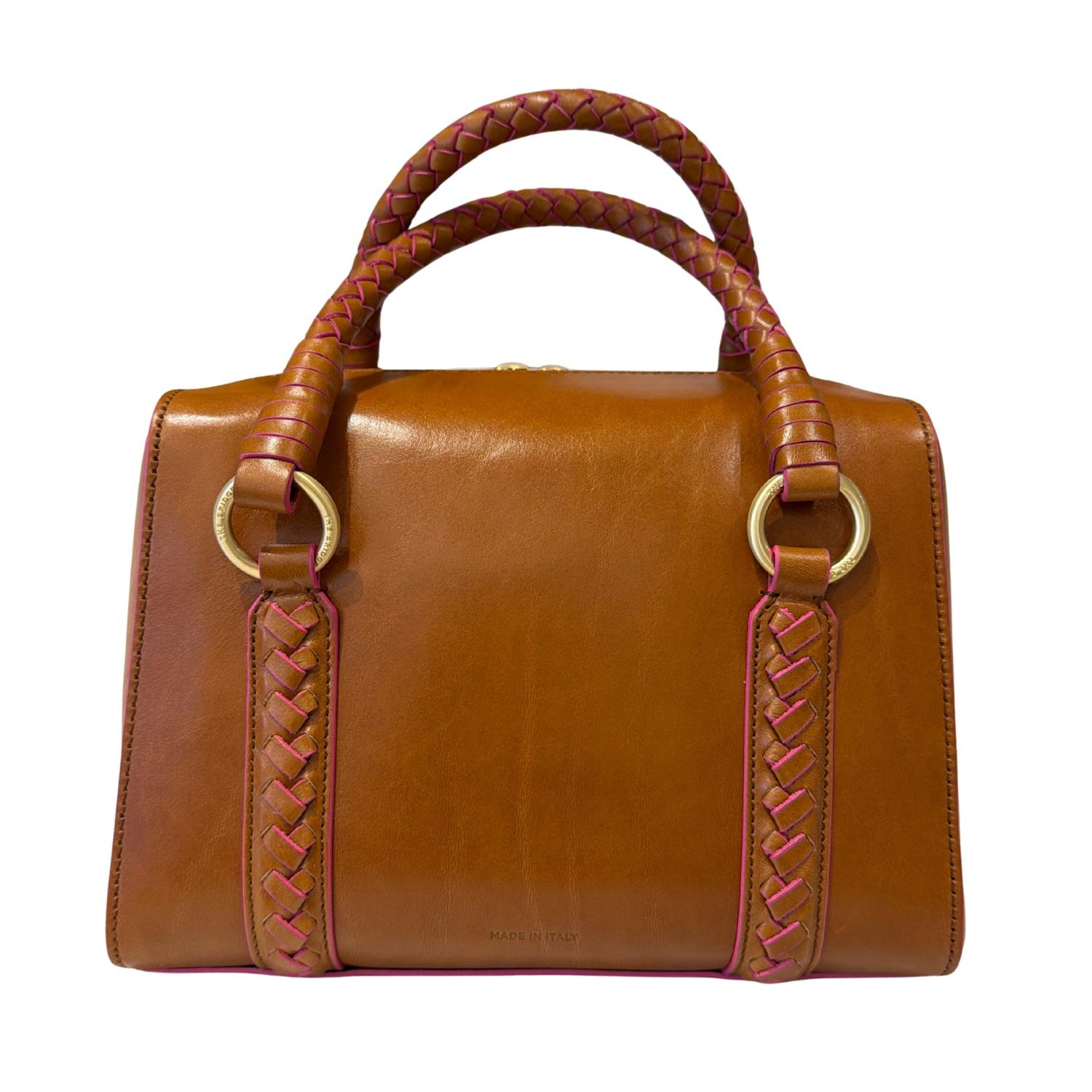 The Bridge - Bauletto in pelle con manici intrecciati, Marrone Cognac