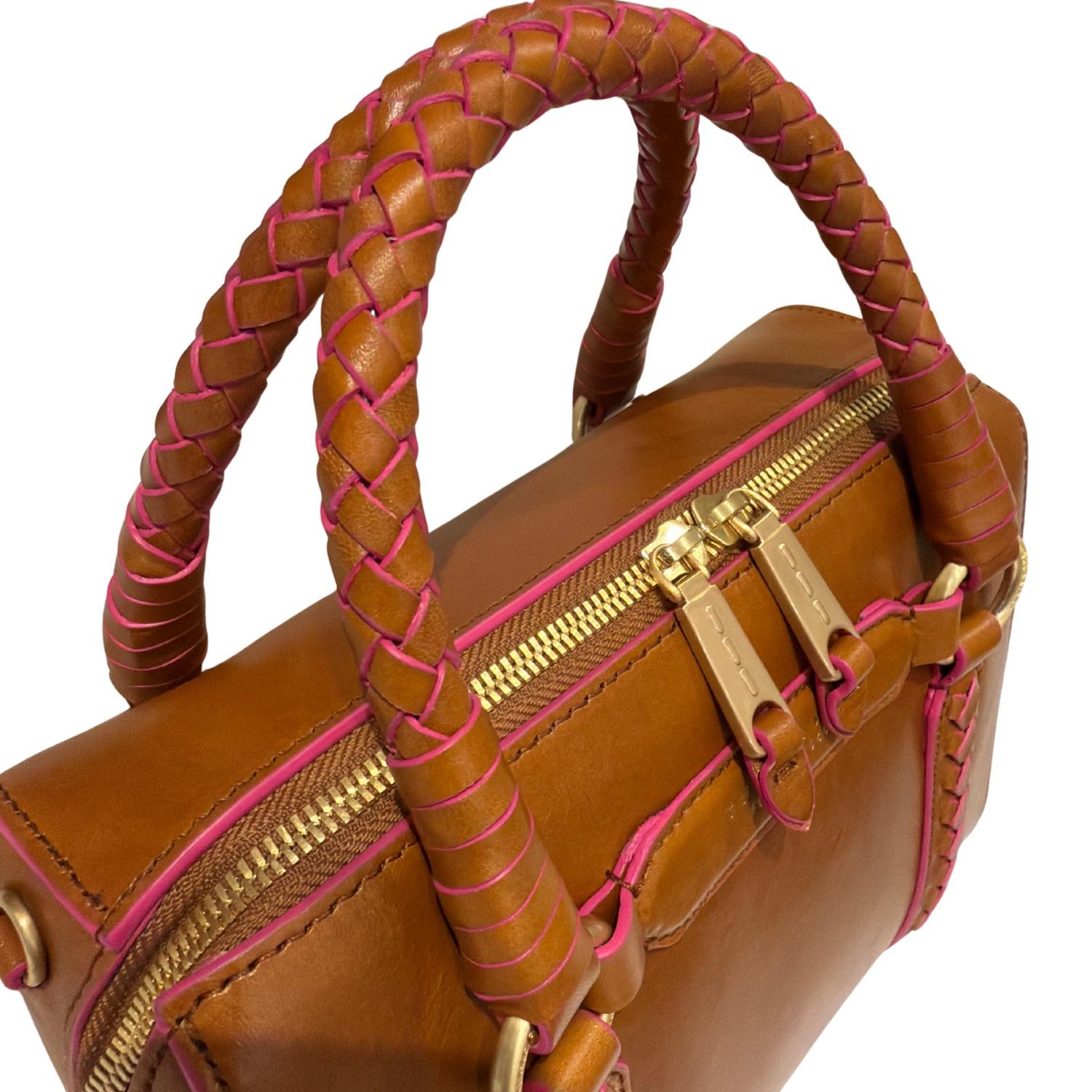 The Bridge - Bauletto in pelle con manici intrecciati, Marrone Cognac