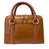 The Bridge - Bauletto in pelle con manici intrecciati, Marrone Cognac