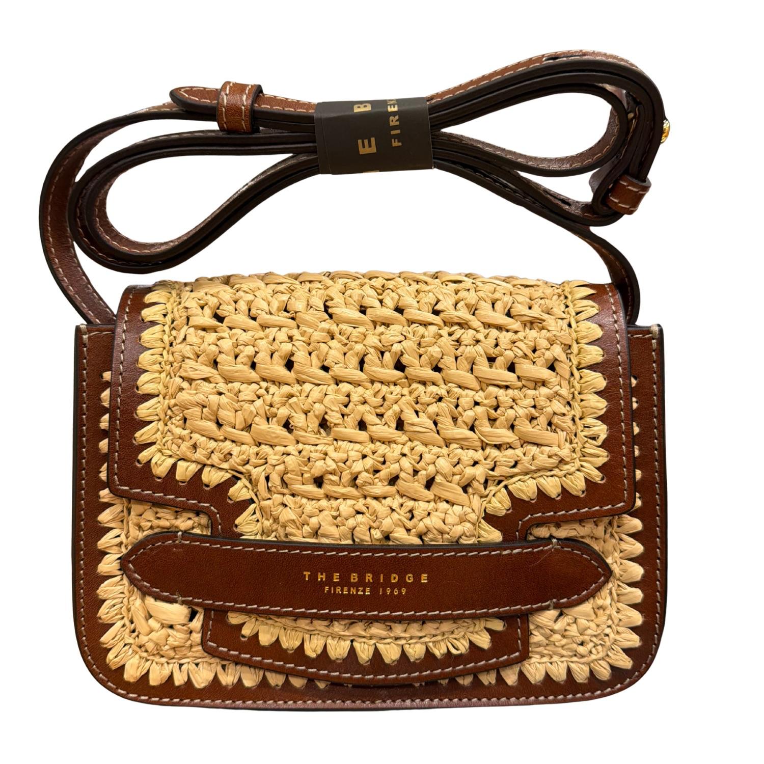 The Bridge - Tracollina in cuoio e rafia linea Lucrezia SS26, Marrone, Gialla