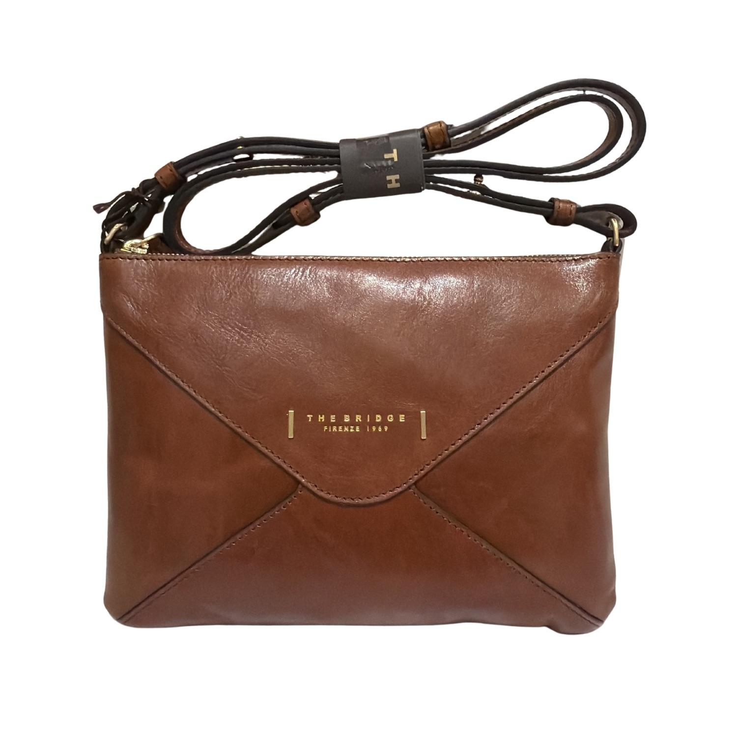 The Bridge - Borsa a Tracolla Donna in Pelle di Vitello – Linea Frida con Zip, Marrone