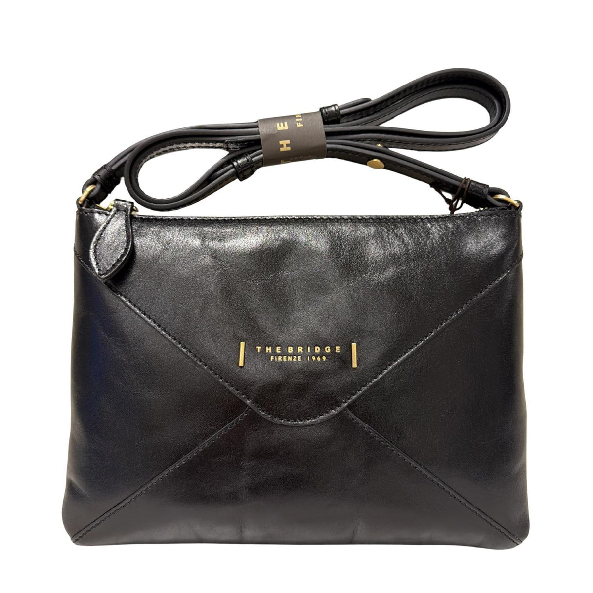 The Bridge - Borsa a Tracolla Donna in Pelle di Vitello – Linea Frida con Zip, Nero
