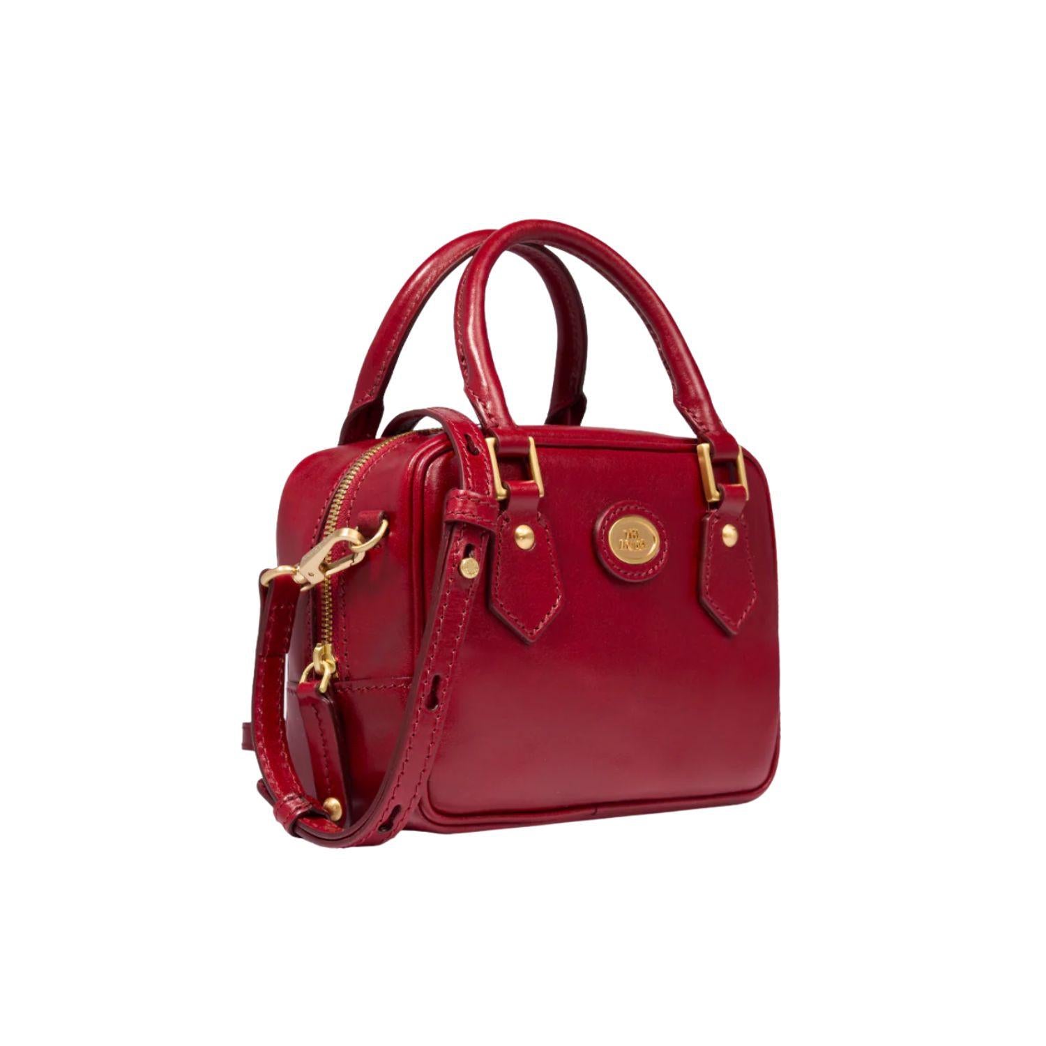 Bauletto piccolo in pelle con tracolla removibile, Rosso
