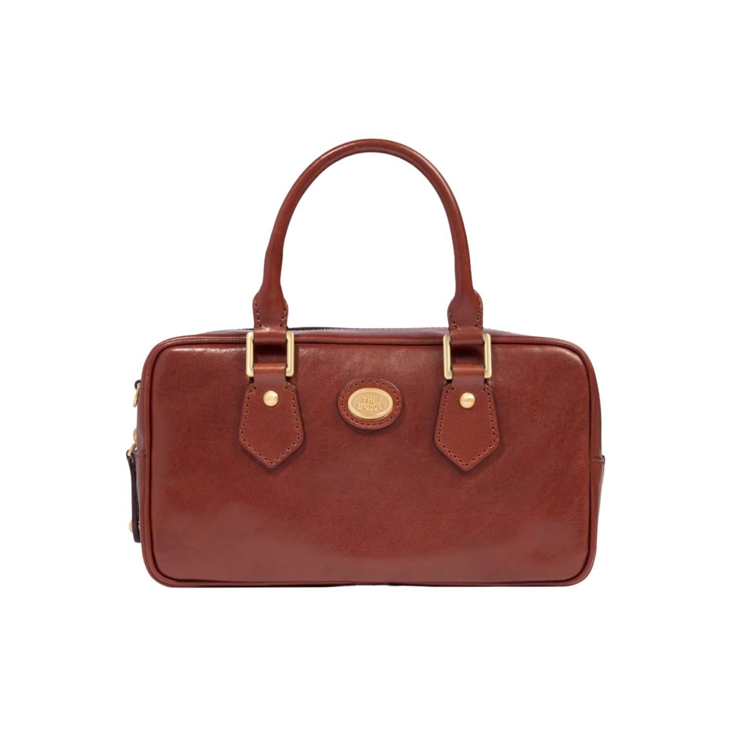 Bauletto medio in pelle con tracolla removibile, Marrone