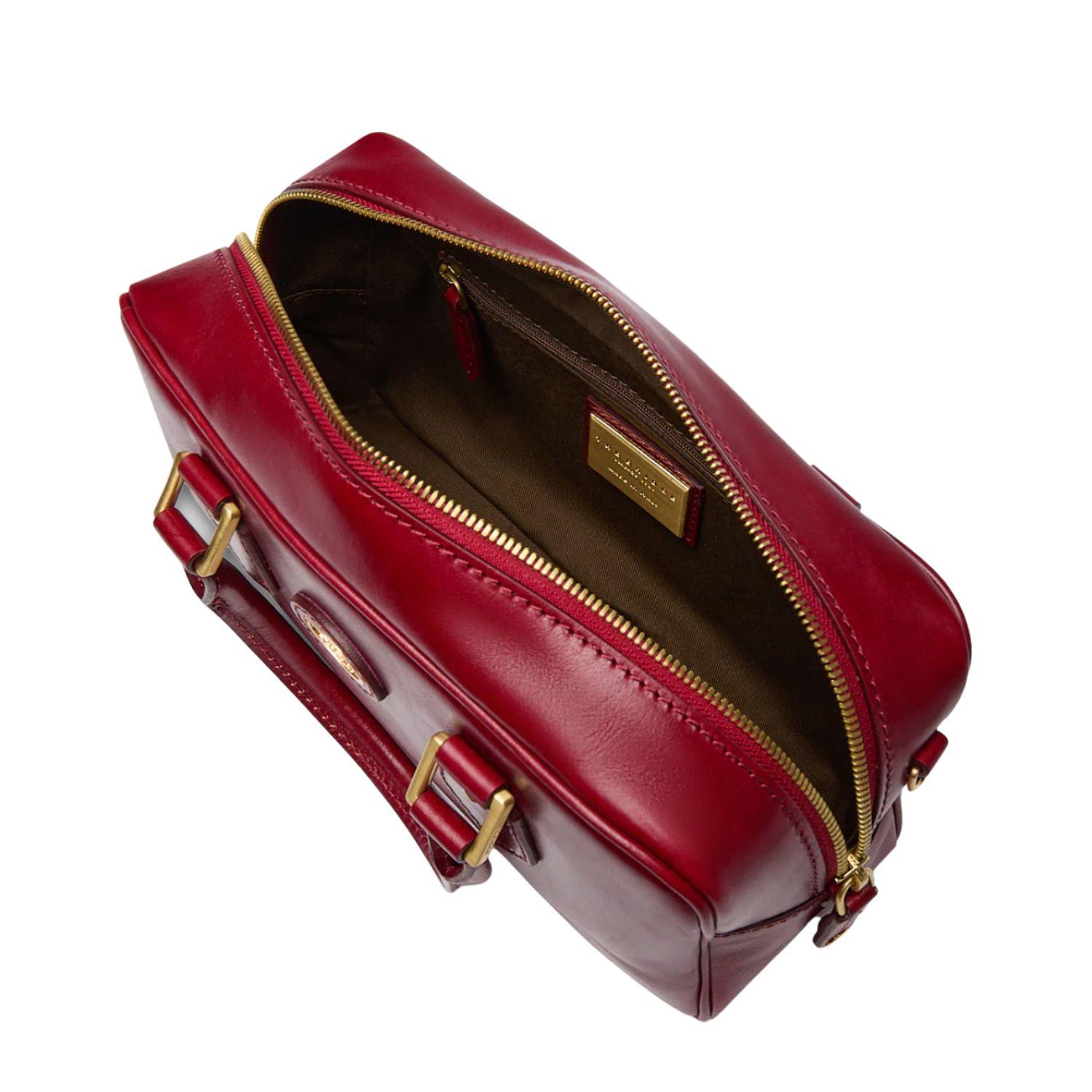 Bauletto medio in pelle con tracolla removibile, Rosso