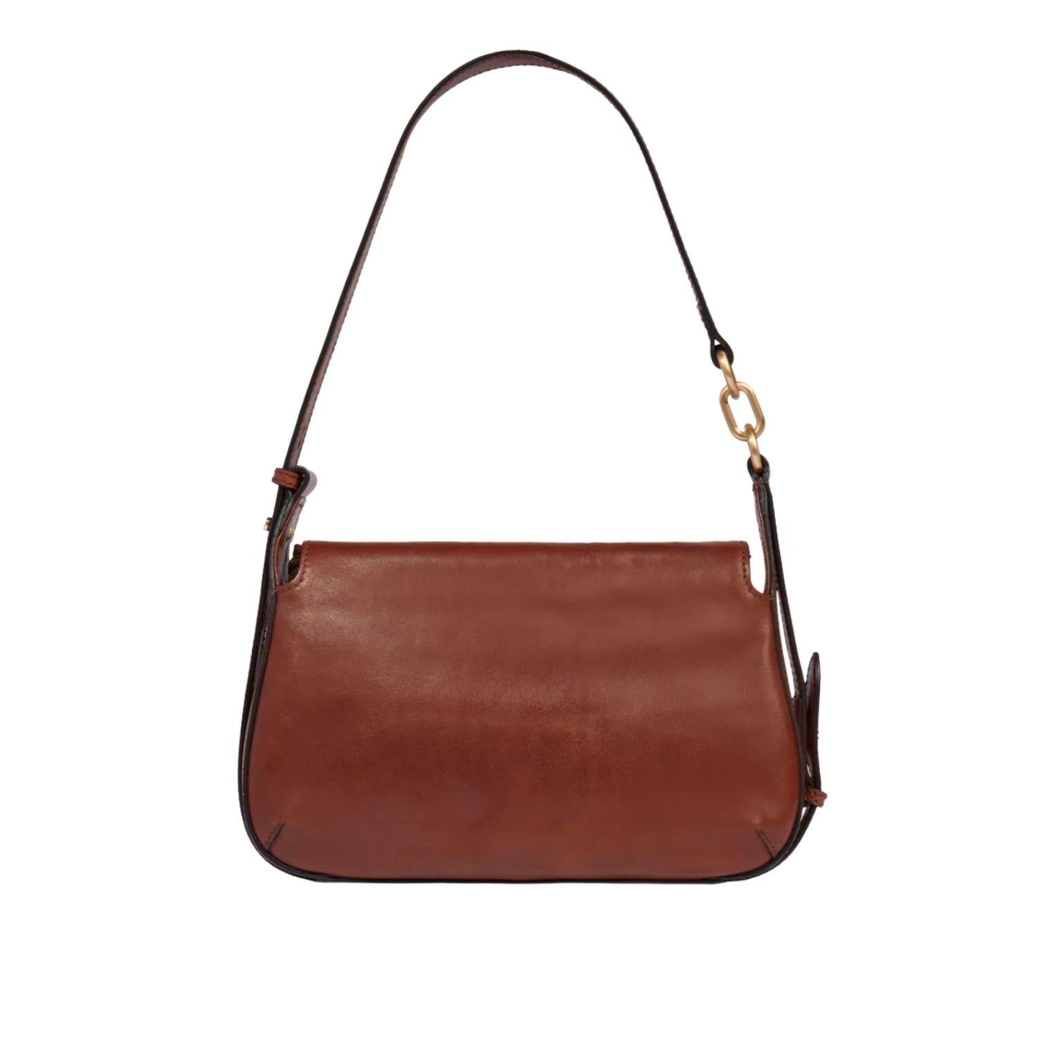 Borsa a tracolla in pelle con chiusura e zip frontale Ingrid, Marrone