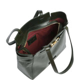 Borsa shopper in pelle, Verde Scuro