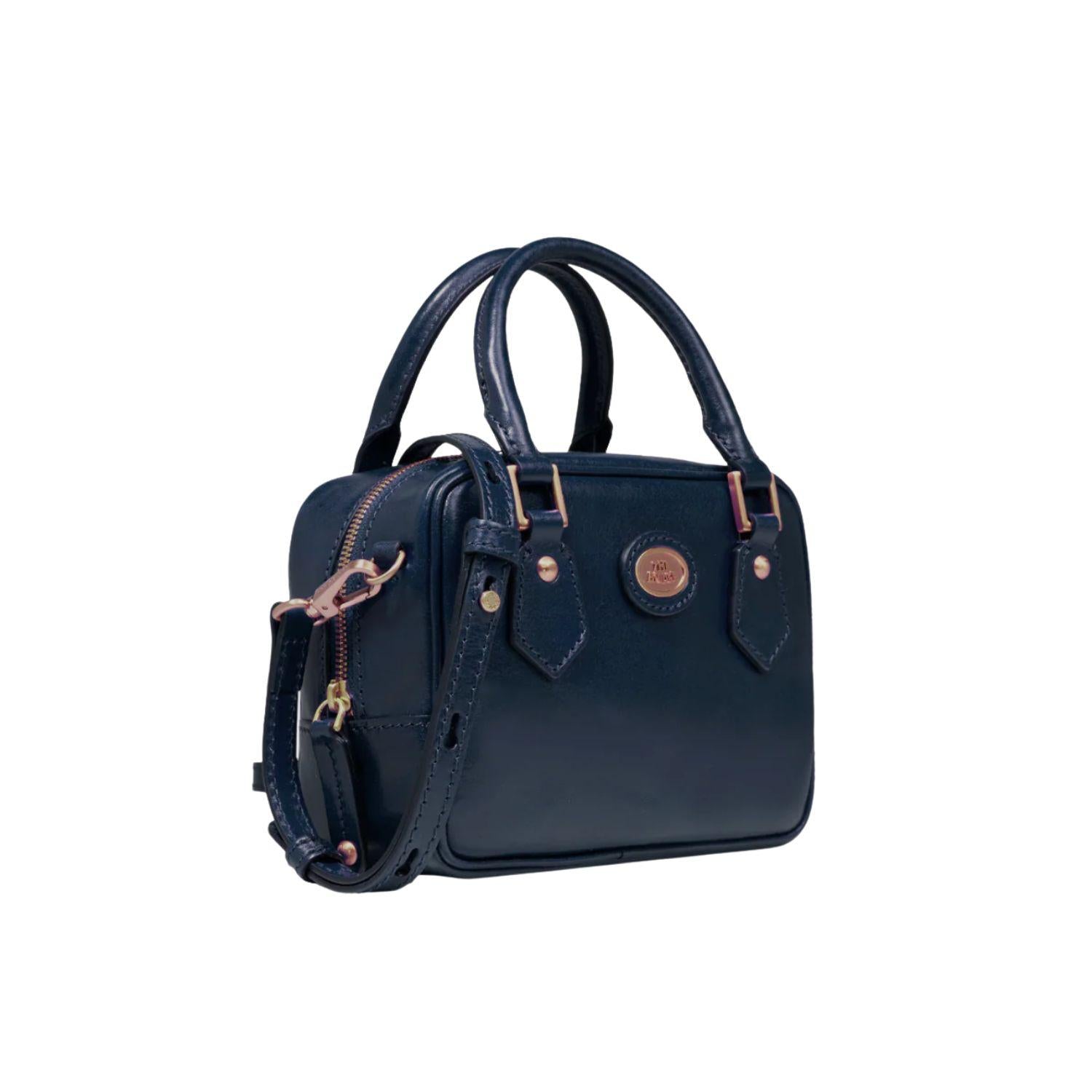 Bauletto piccolo in pelle con tracolla removibile, Blu Oltremare