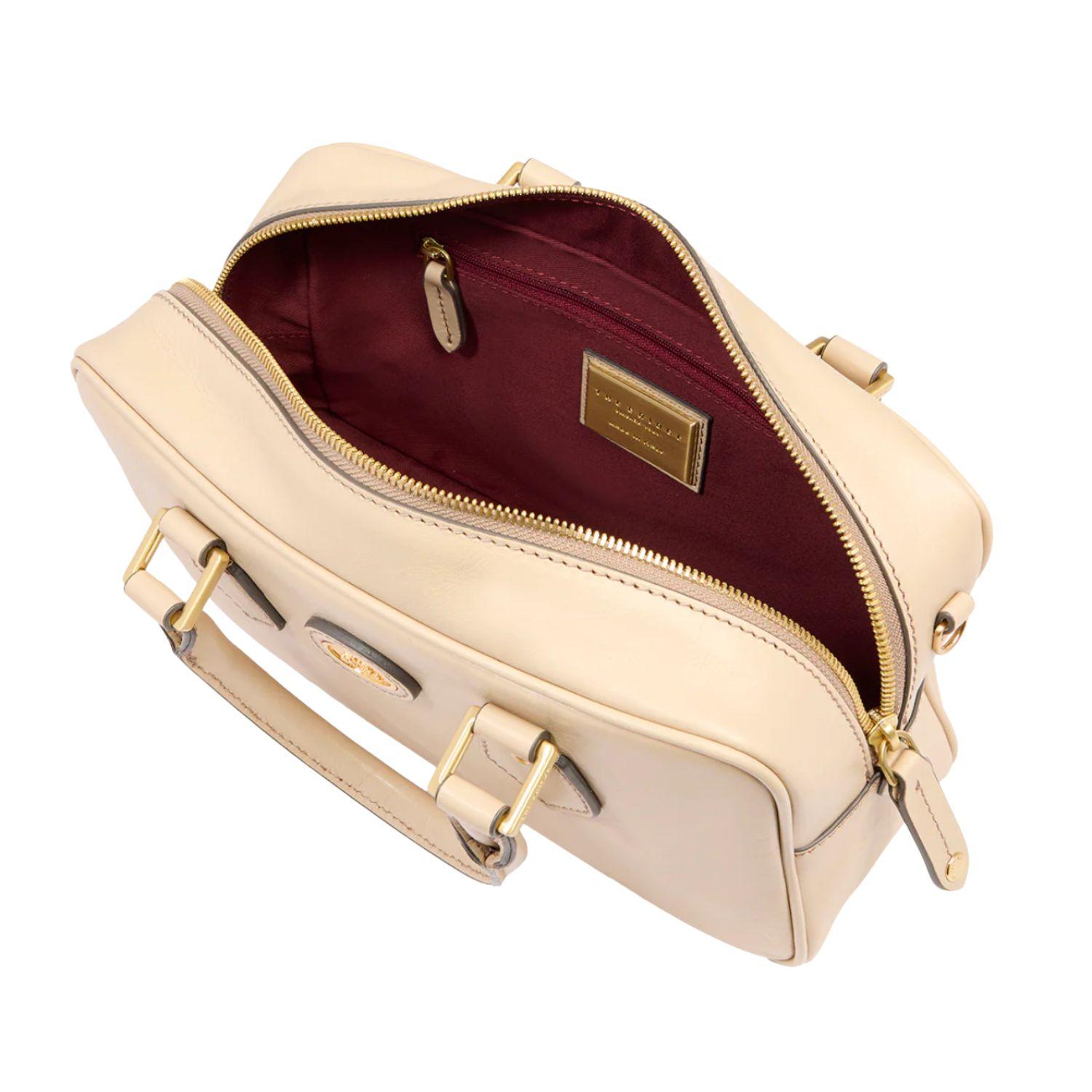 Bauletto medio in pelle con tracolla removibile, Beige