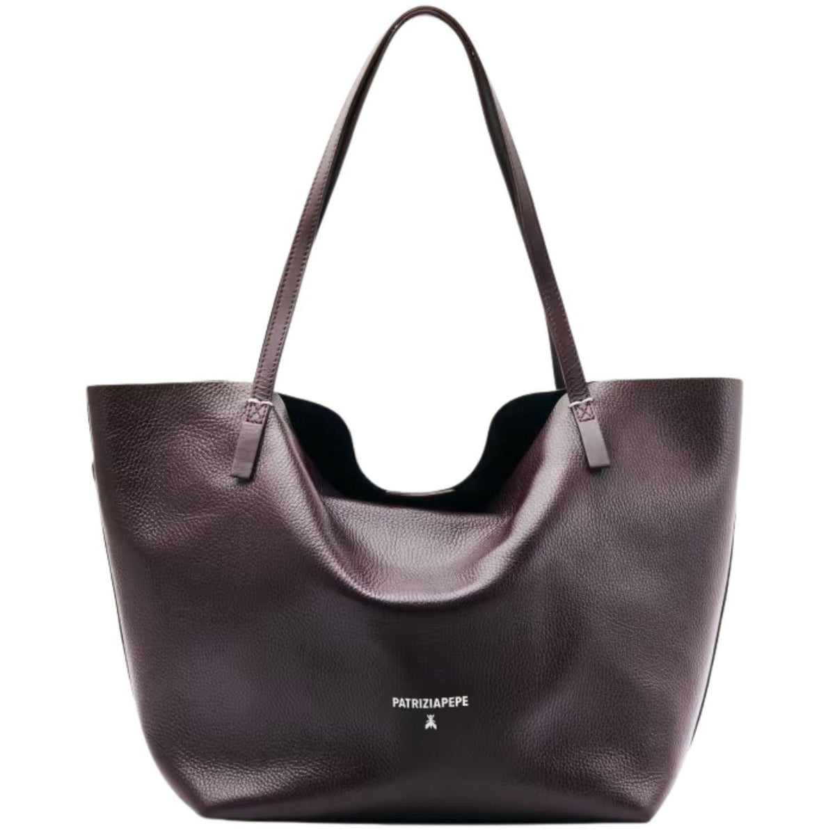 Shopping bag in pelle con pochette interna, Viola
