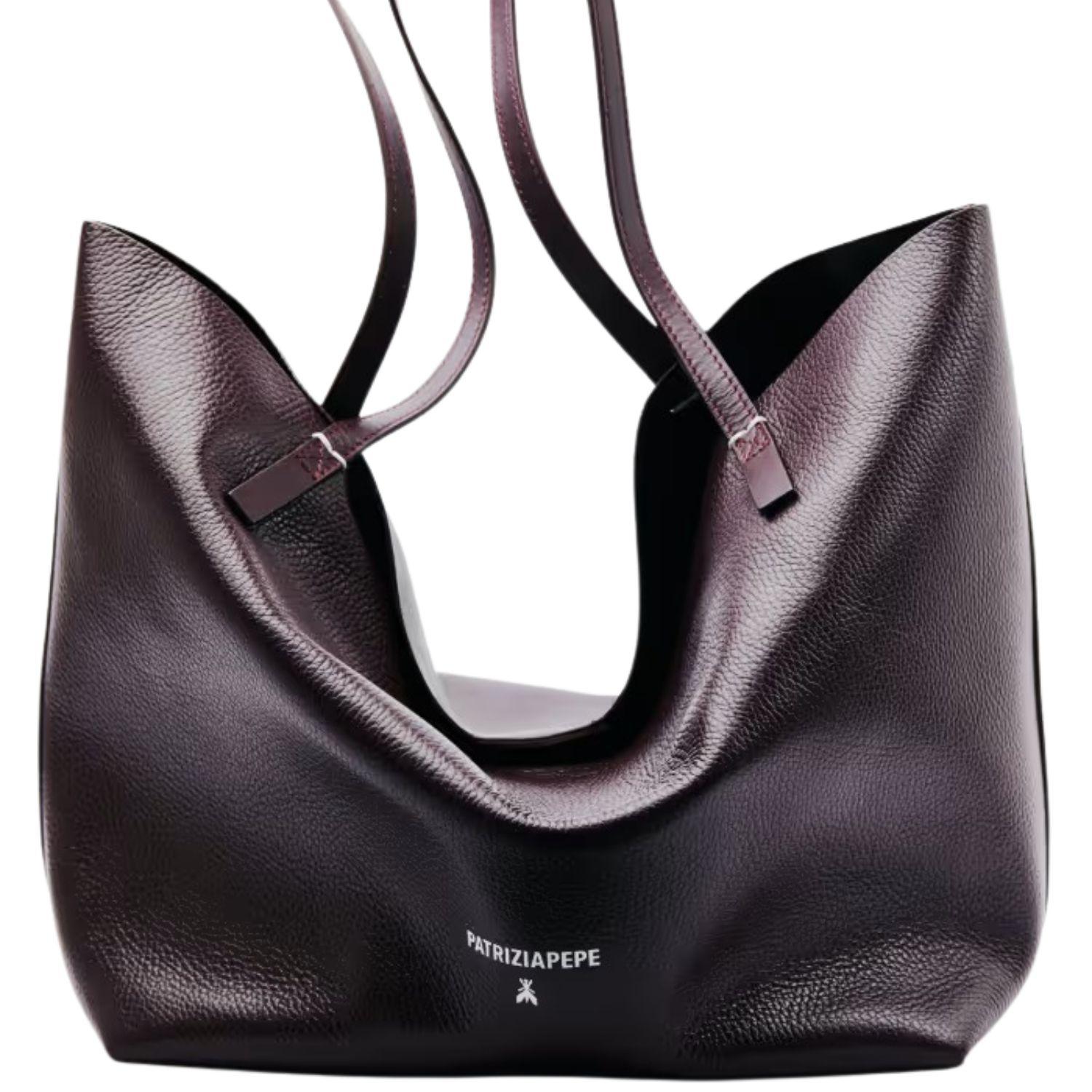 Shopping bag in pelle con pochette interna, Viola