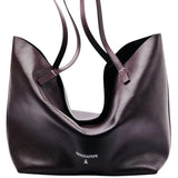 Shopping bag in pelle con pochette interna, Viola