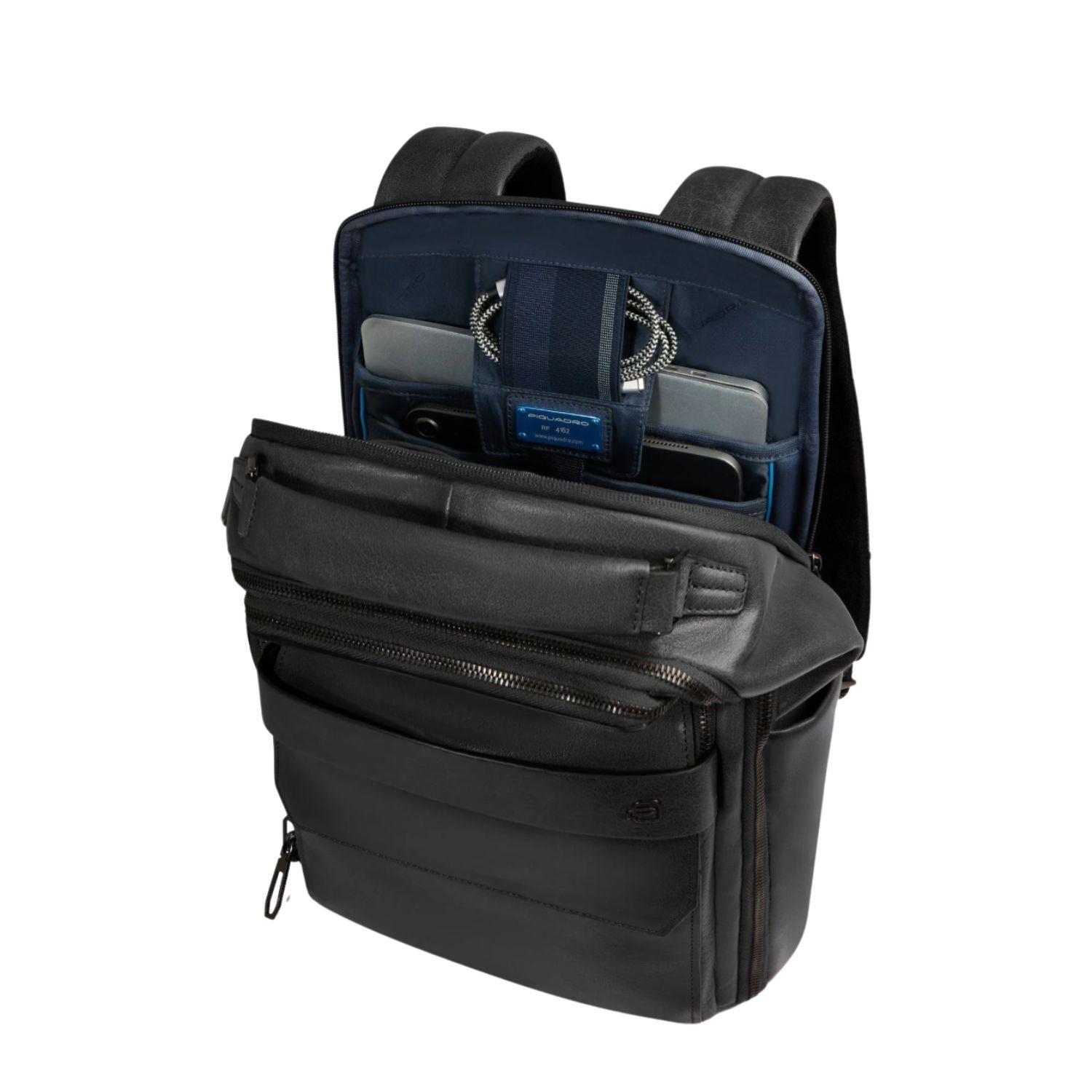 Piquadro - Zaino porta pc 14' pollici in pelle SS26, Nero