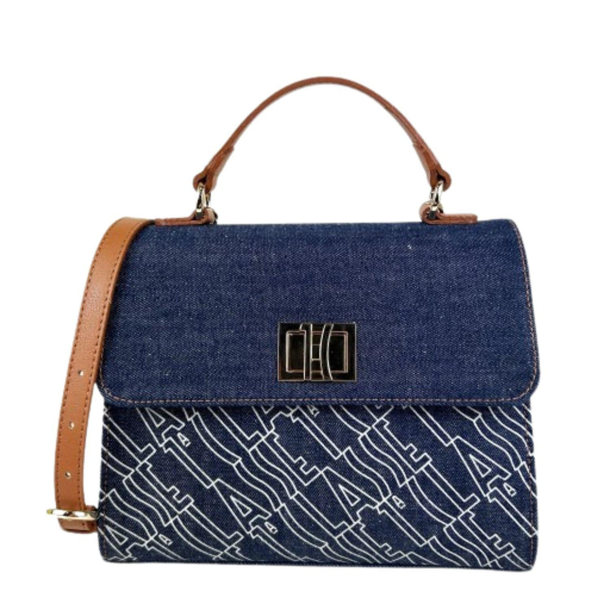 ALVIERO MARTINI - Borsa in denim logato con patta e tracolla, Blue Jeans