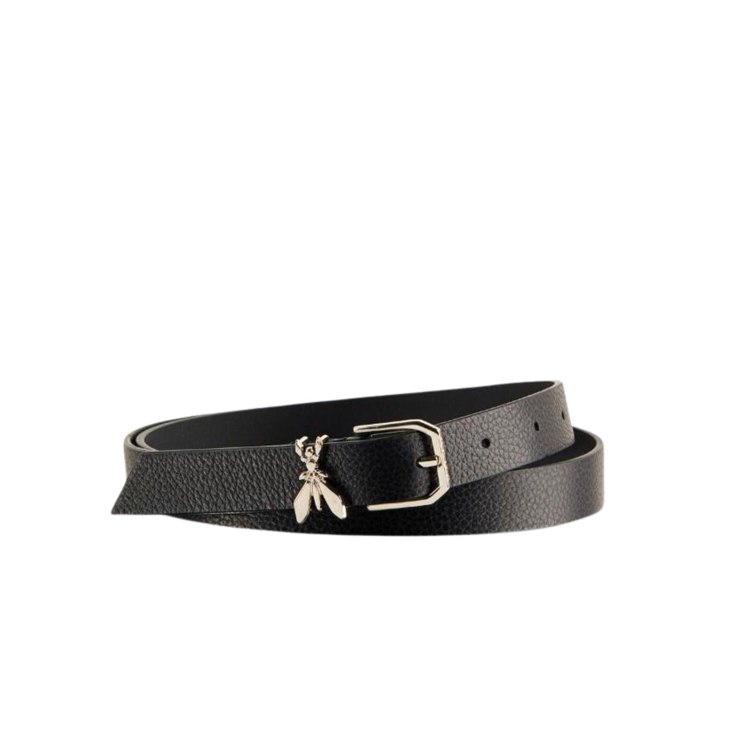 Cintura vita bassa in pelle martellata, Nero