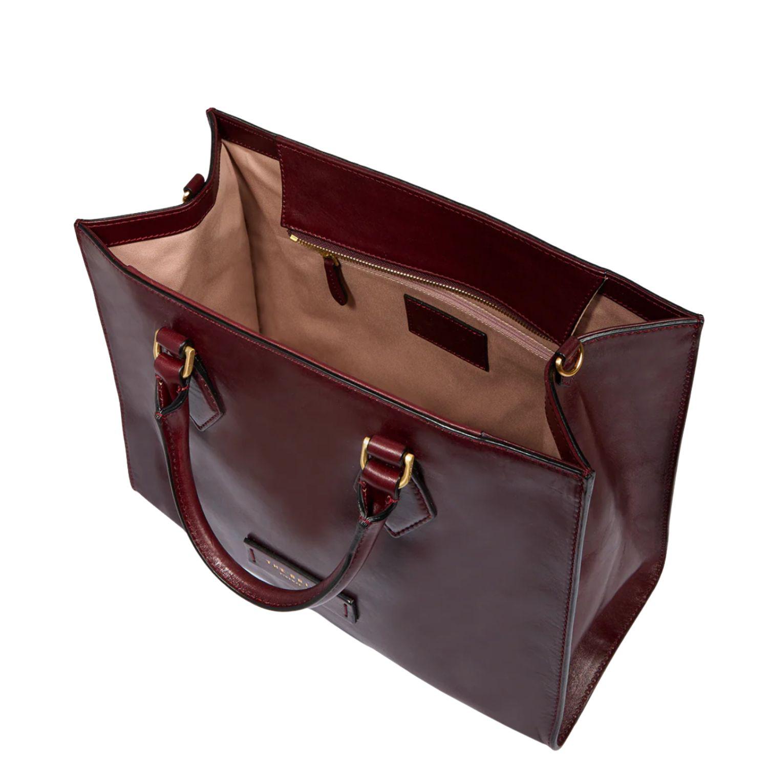 Borsa a mano in pelle con tracolla removibile Ida, Bordeaux