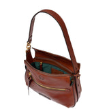 Borsa a tracolla in pelle con chiusura e zip frontale Ingrid, Marrone
