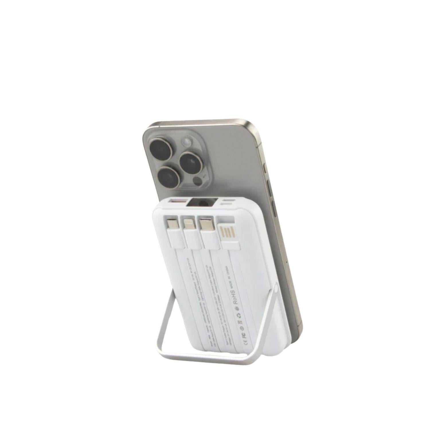 Garzini - Magsafe powerbank con cavi lightning USB-C e Micro-USB, Bianco