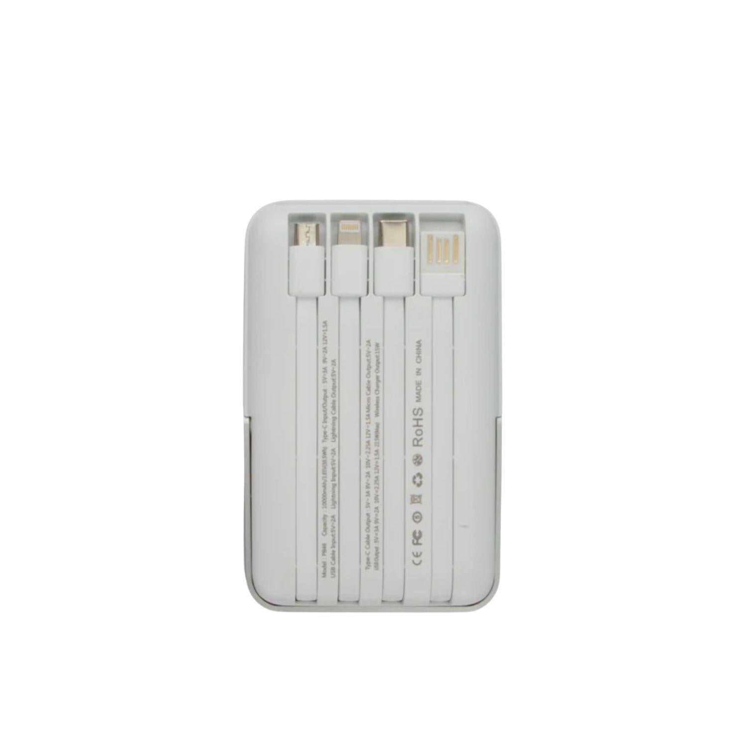 Garzini - Magsafe powerbank con cavi lightning USB-C e Micro-USB, Bianco