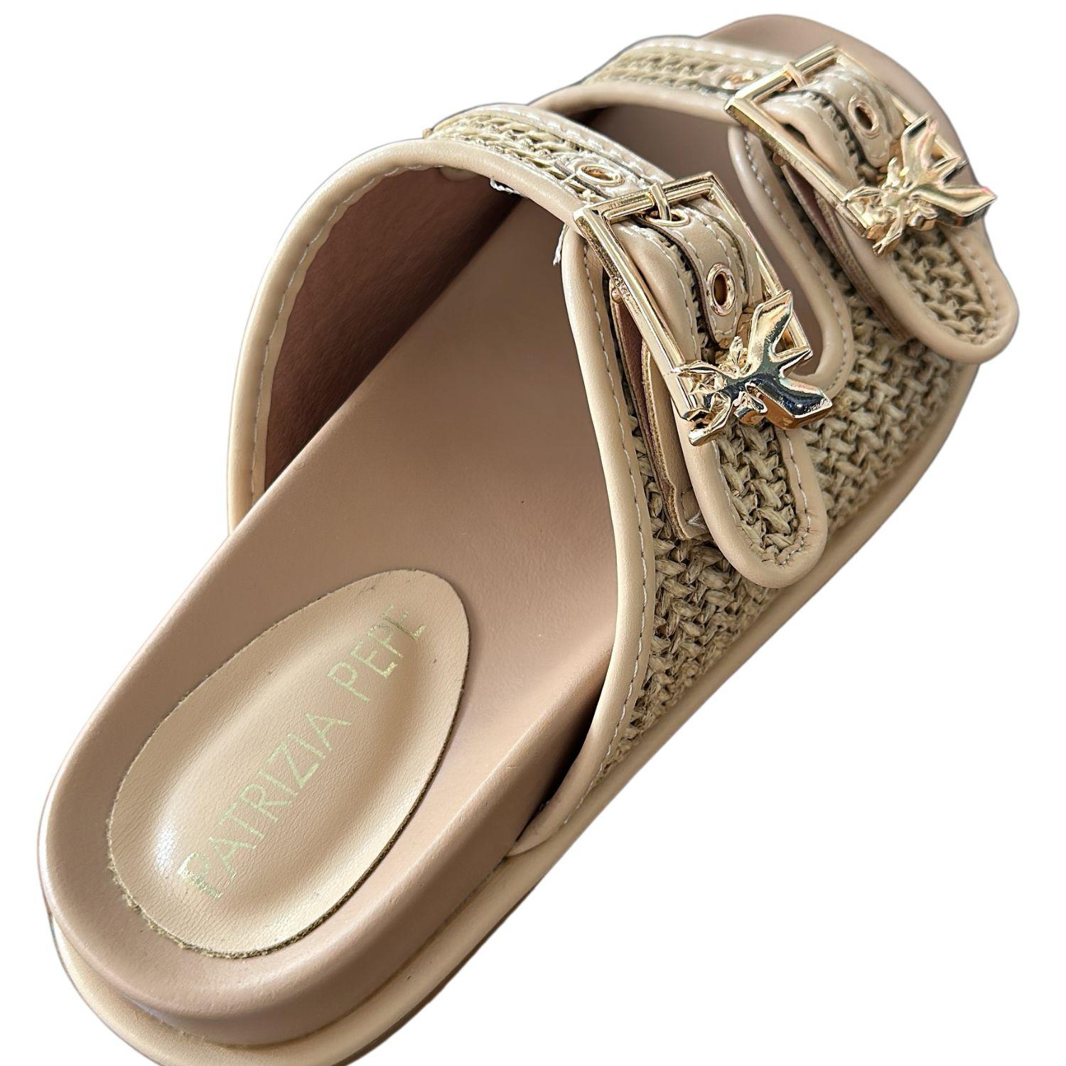 PATRIZIA PEPE - N.40 Ciabatta doppia fascia in rafia, Beige