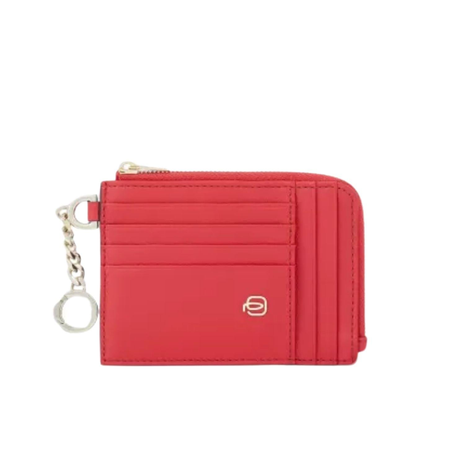 PIQUADRO - Bustina porta carte di credito con porta chiavi Circle, Rossa
