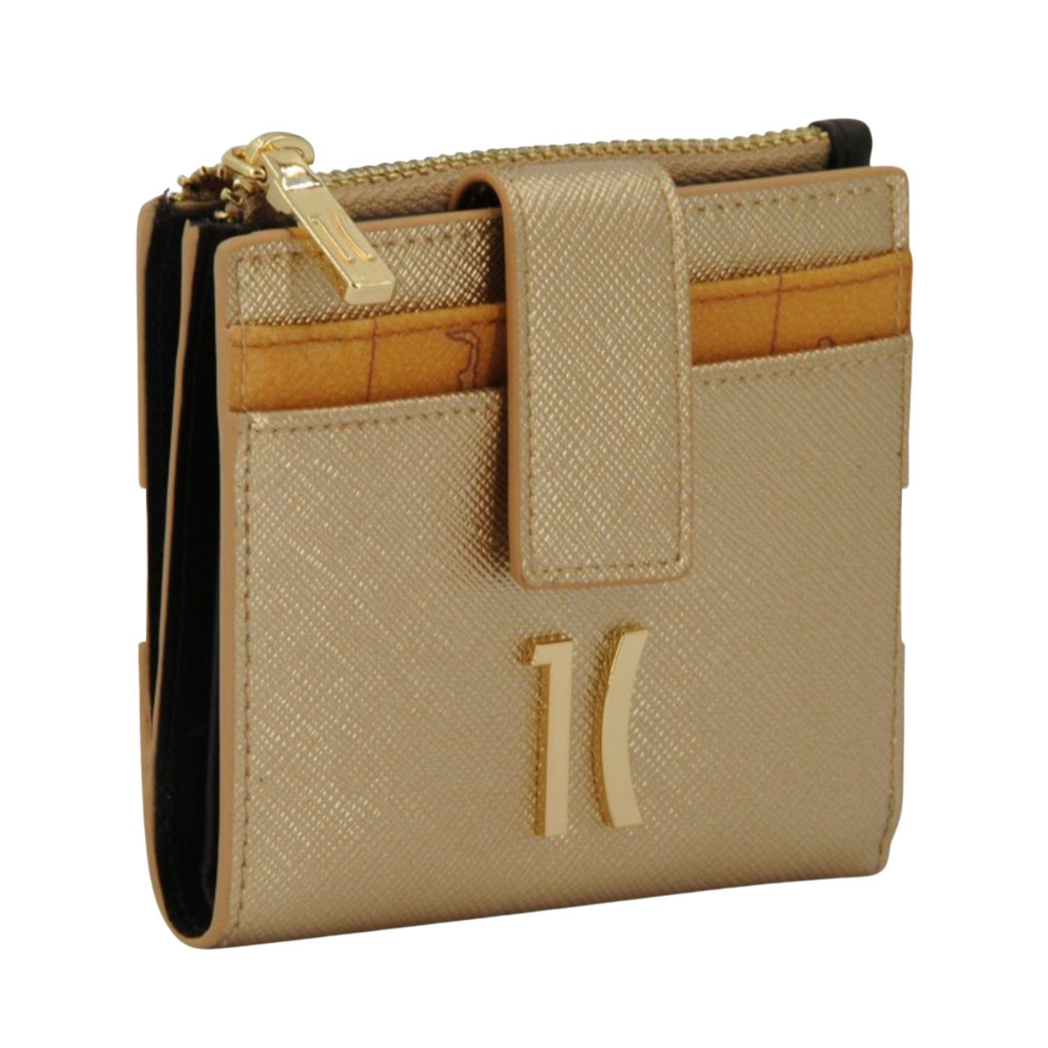 Alviero Martini - Portafoglio piccolo con bottone e zip, Oro