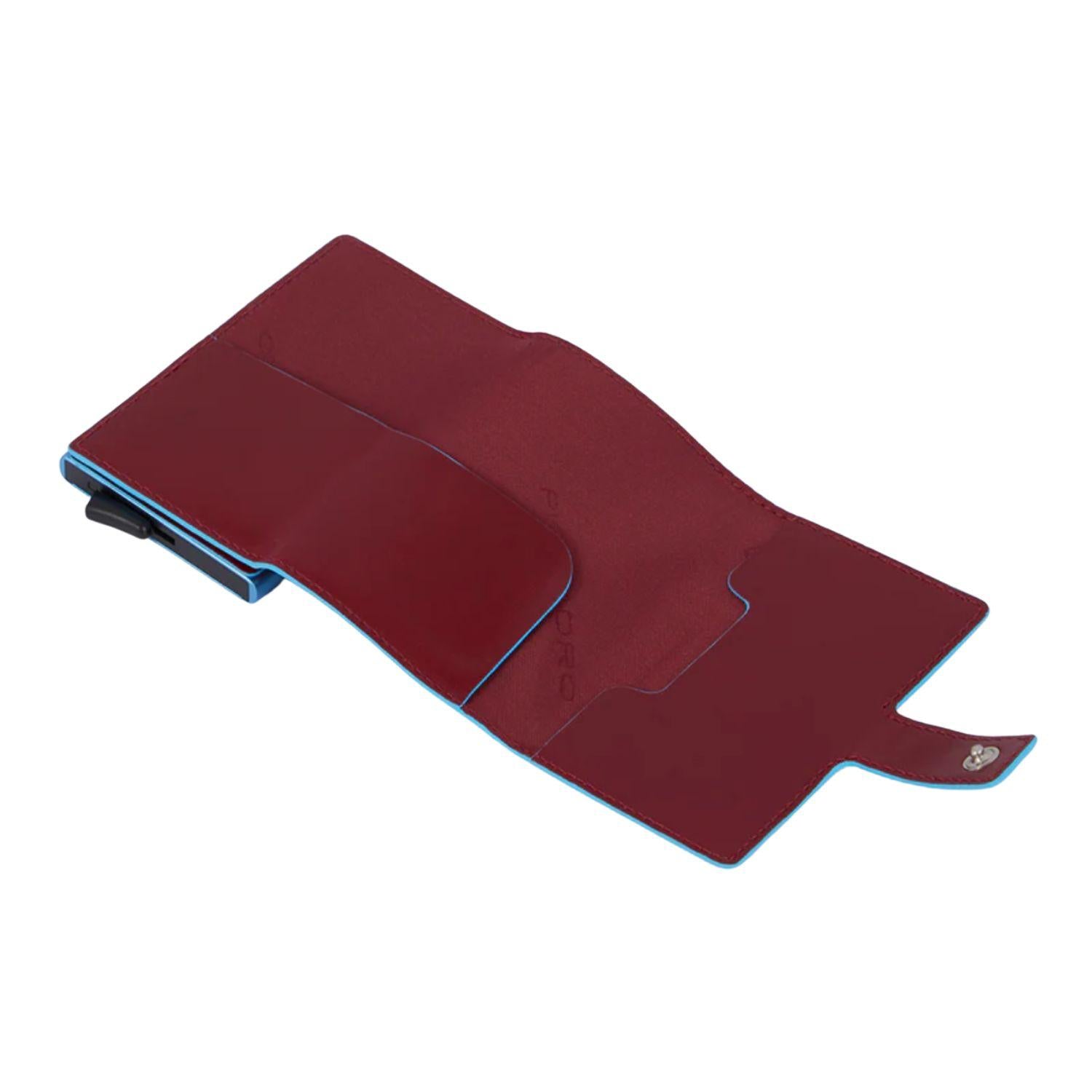 Portacarte in pelle con Bottone, Rosso